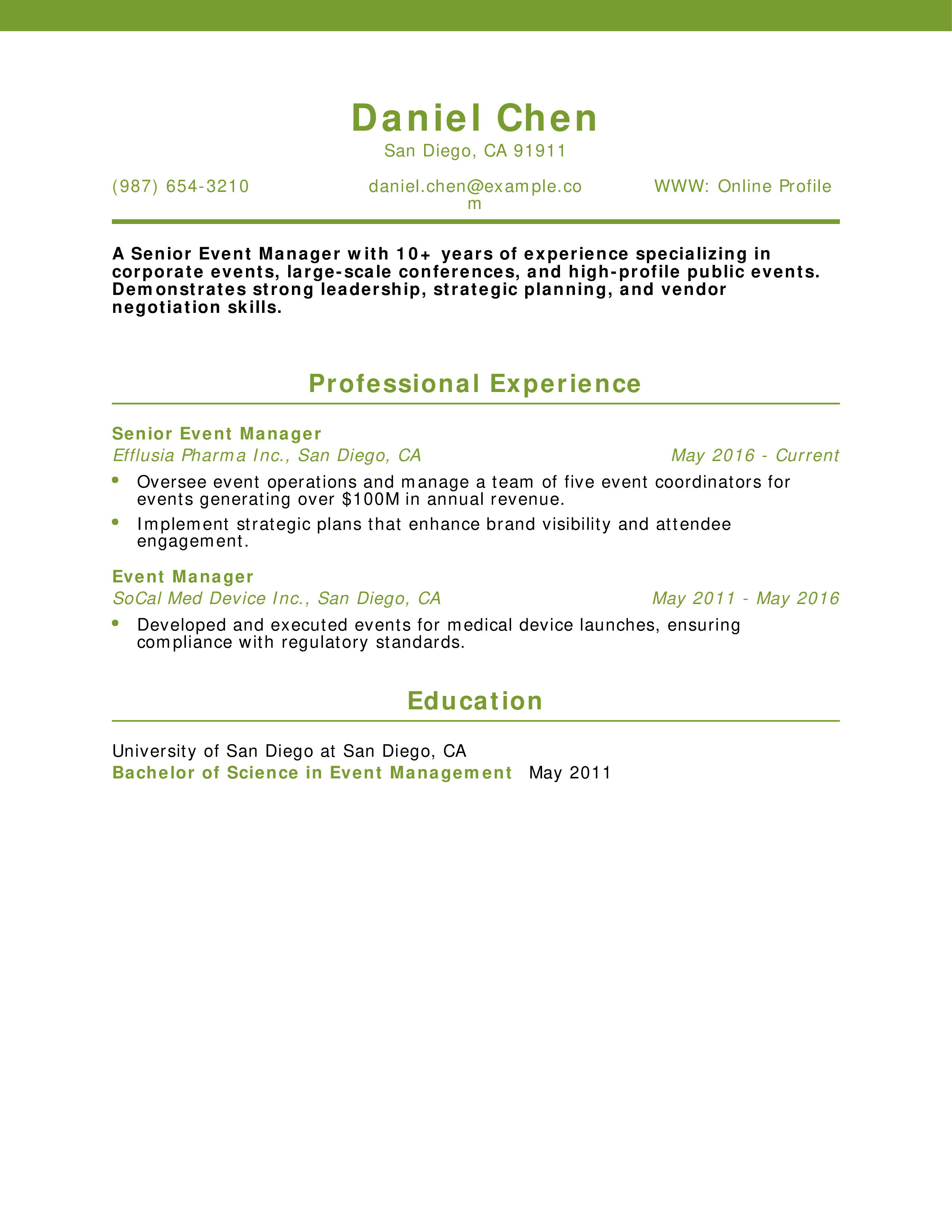 Senior Event Manager Resume
