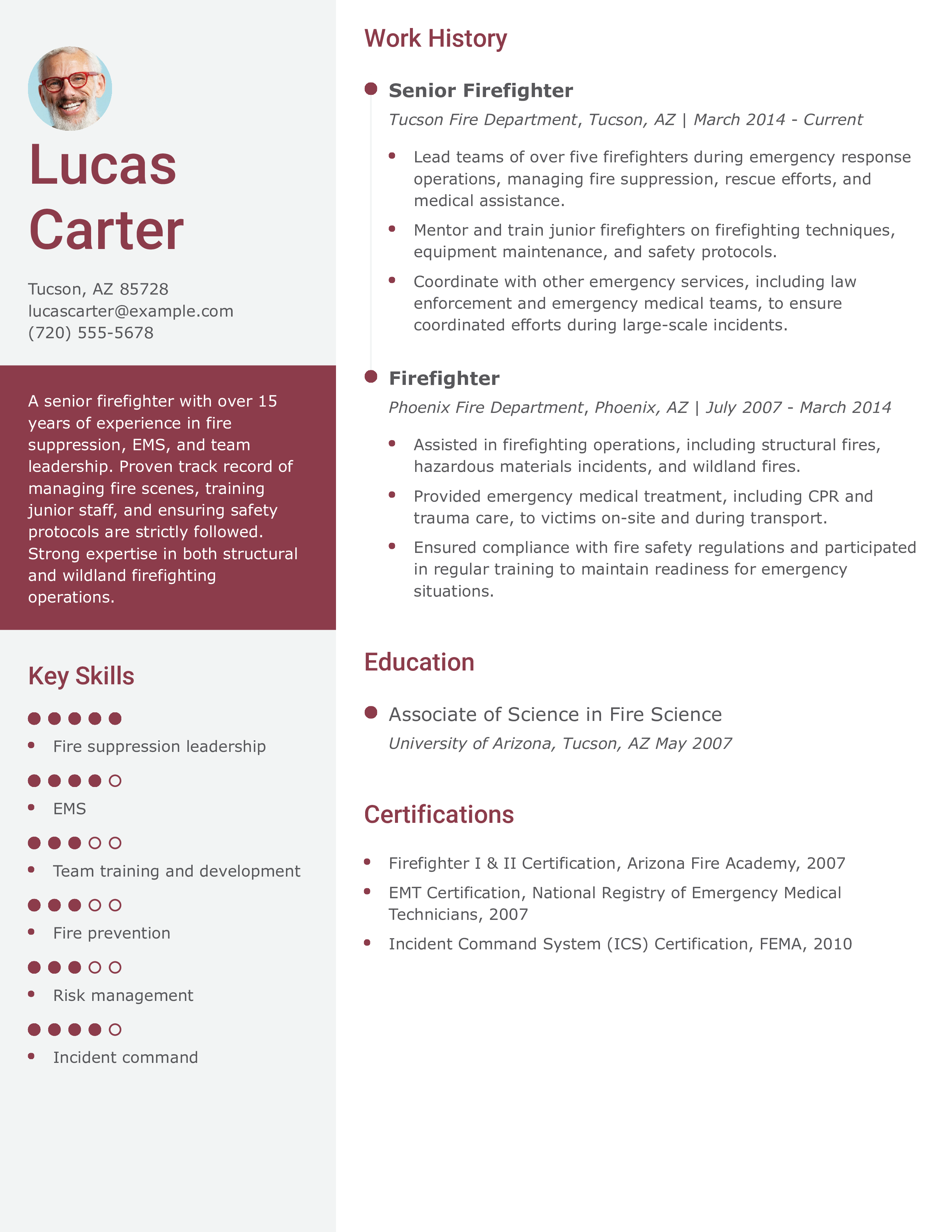 Senior Firefighter Resume