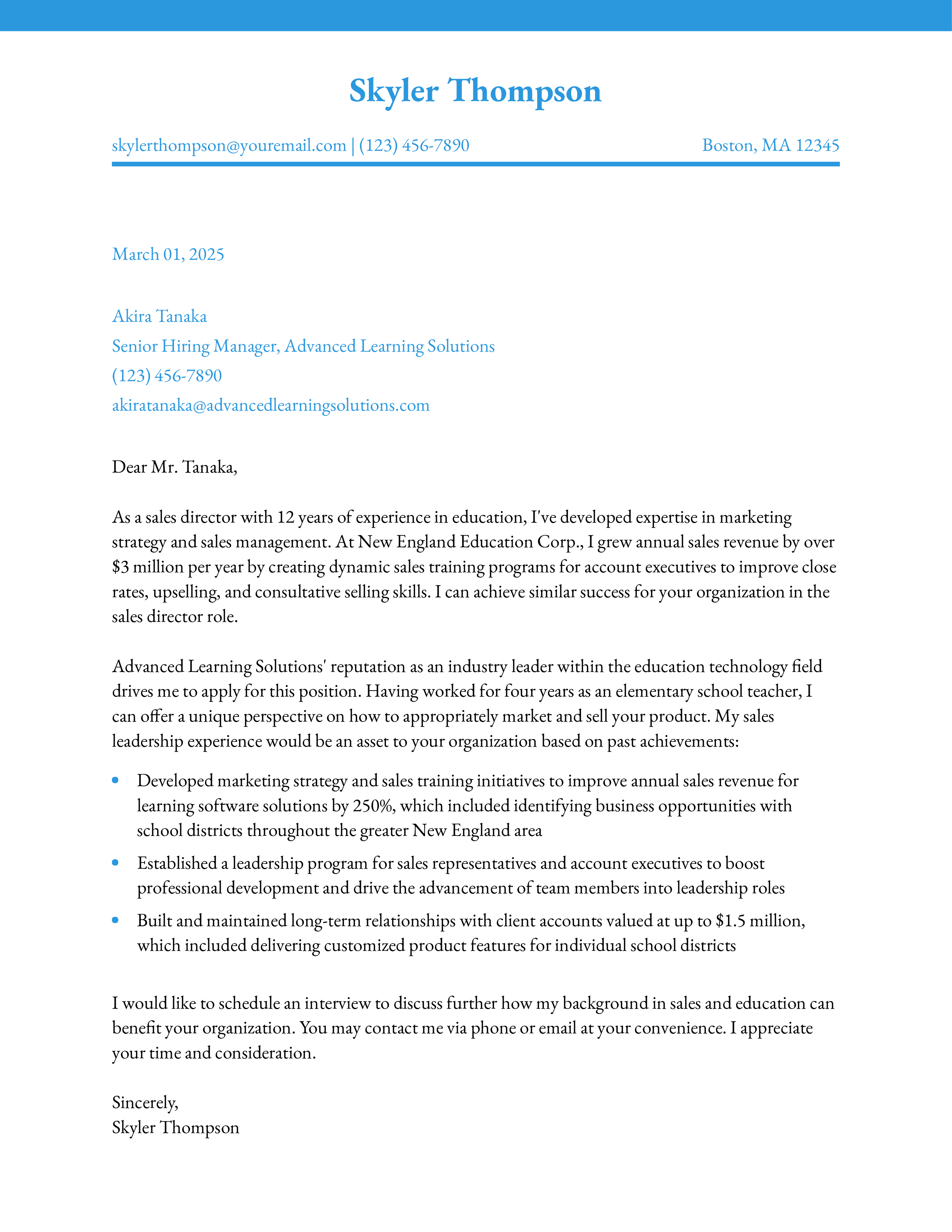 Senior Sales Director Cover Letter
