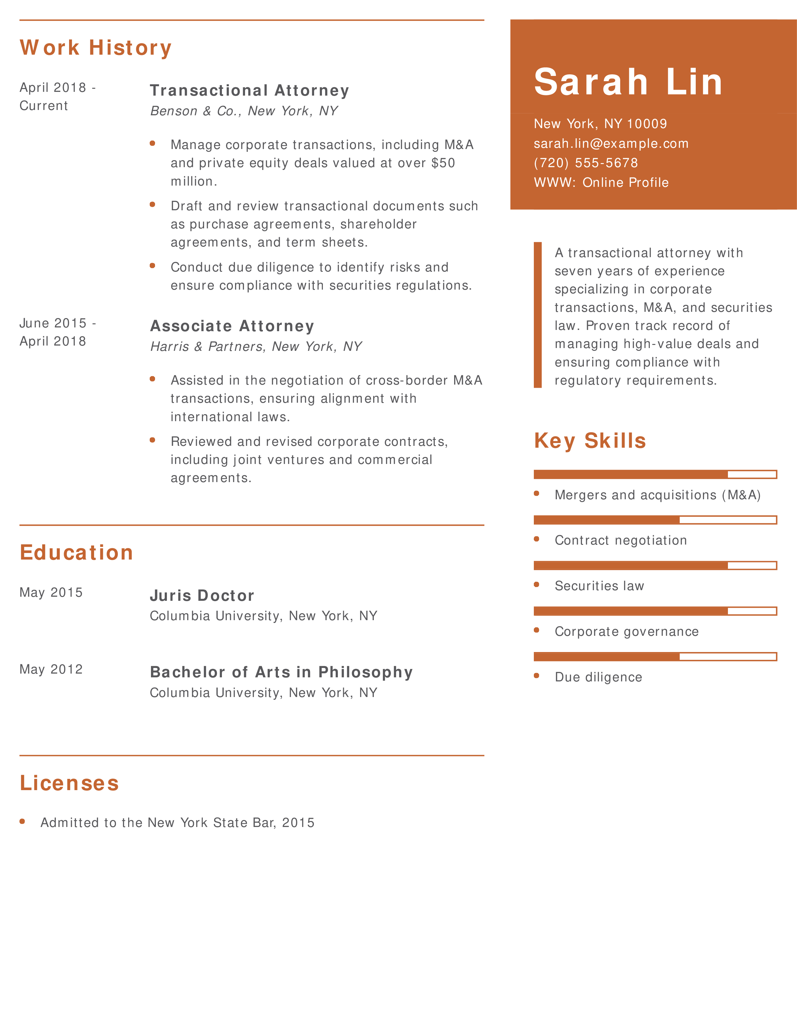 Transactional Attorney Resume