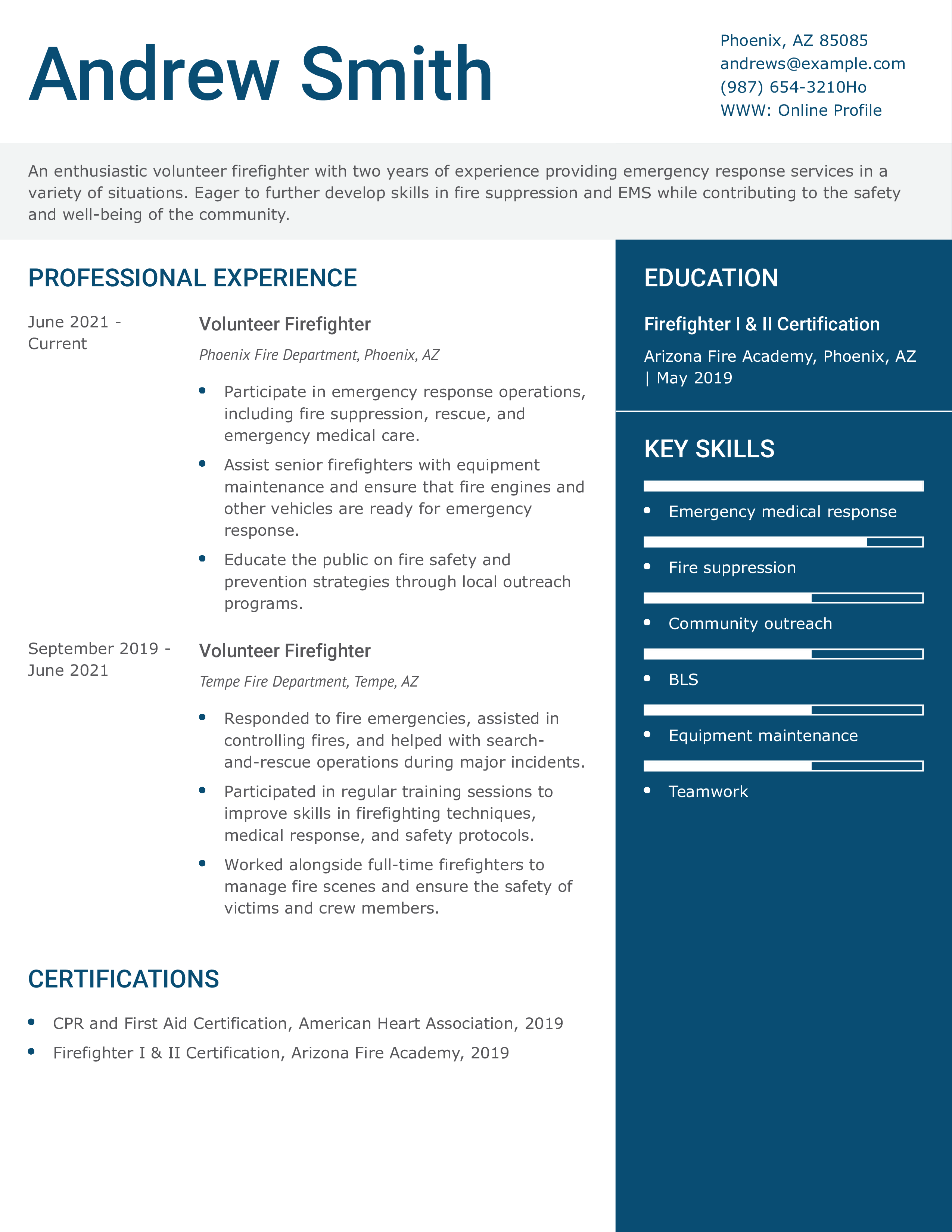 Volunteer Firefighter Resume