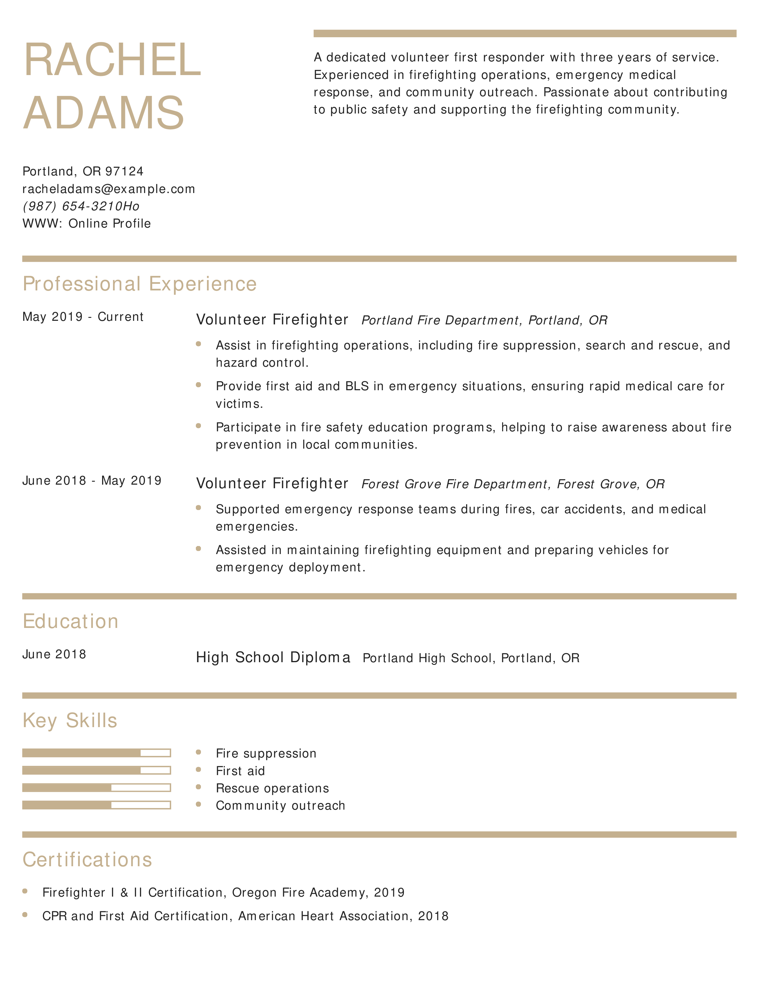 Volunteer First Responder Resume