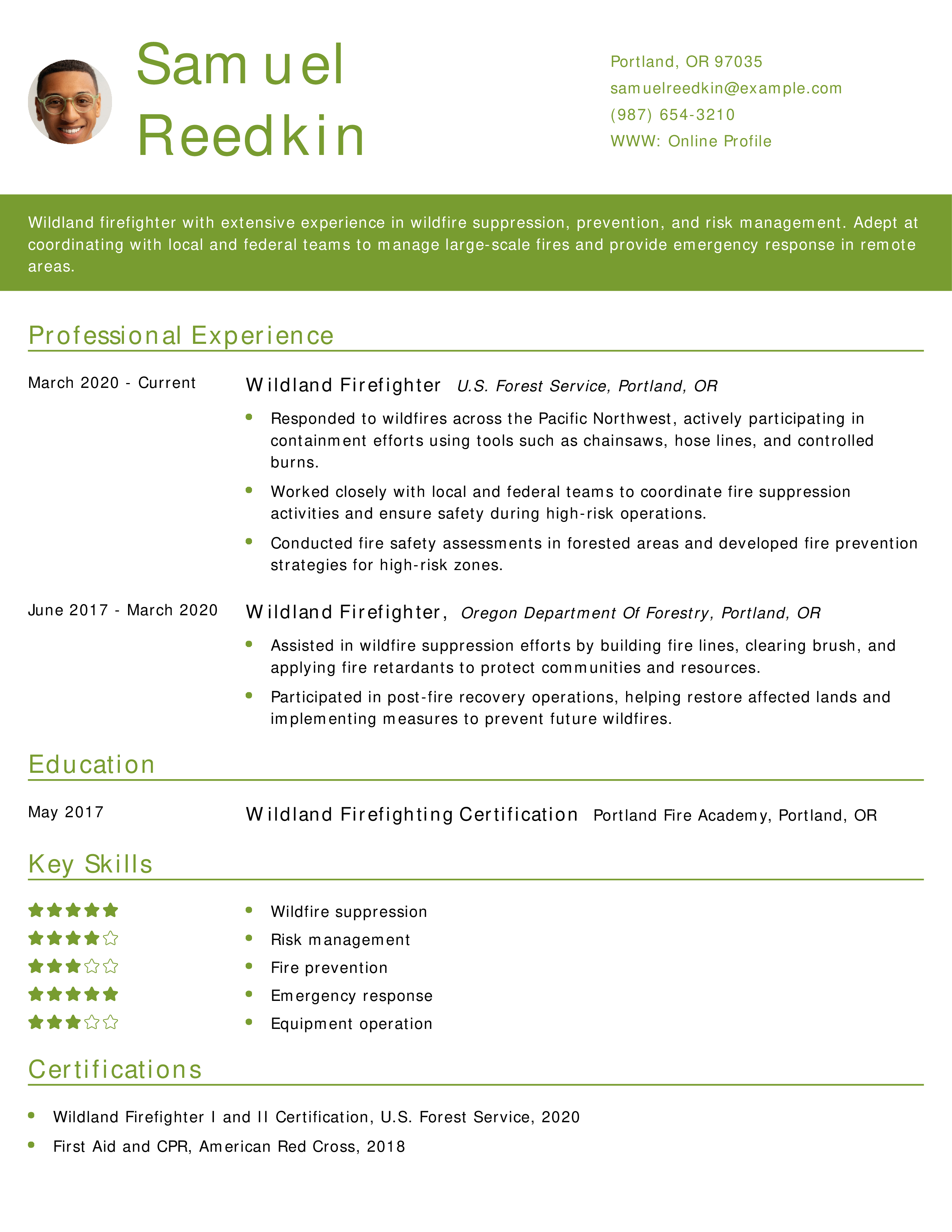 Wildland Firefighter Resume