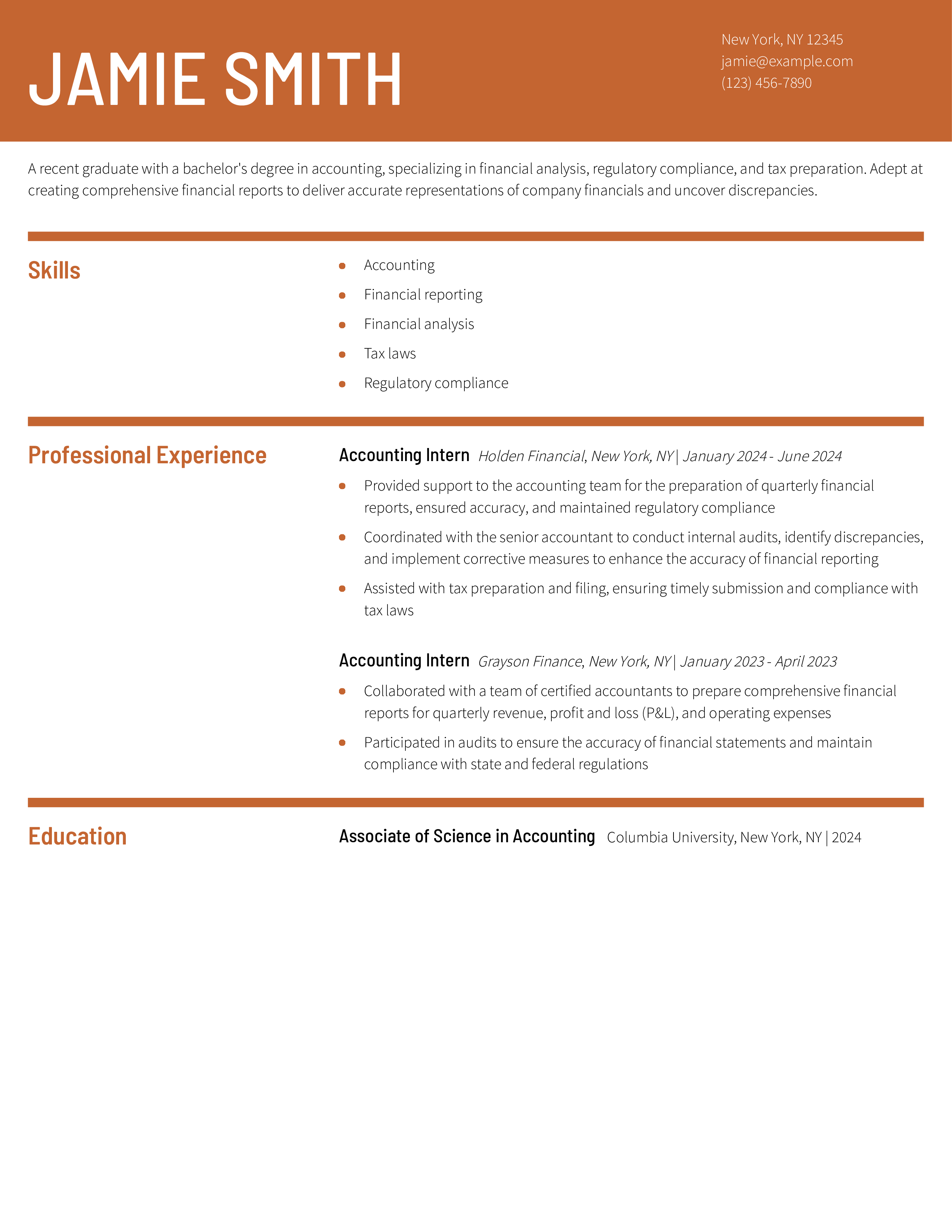 AccountantInternResumeExampleHomepage
