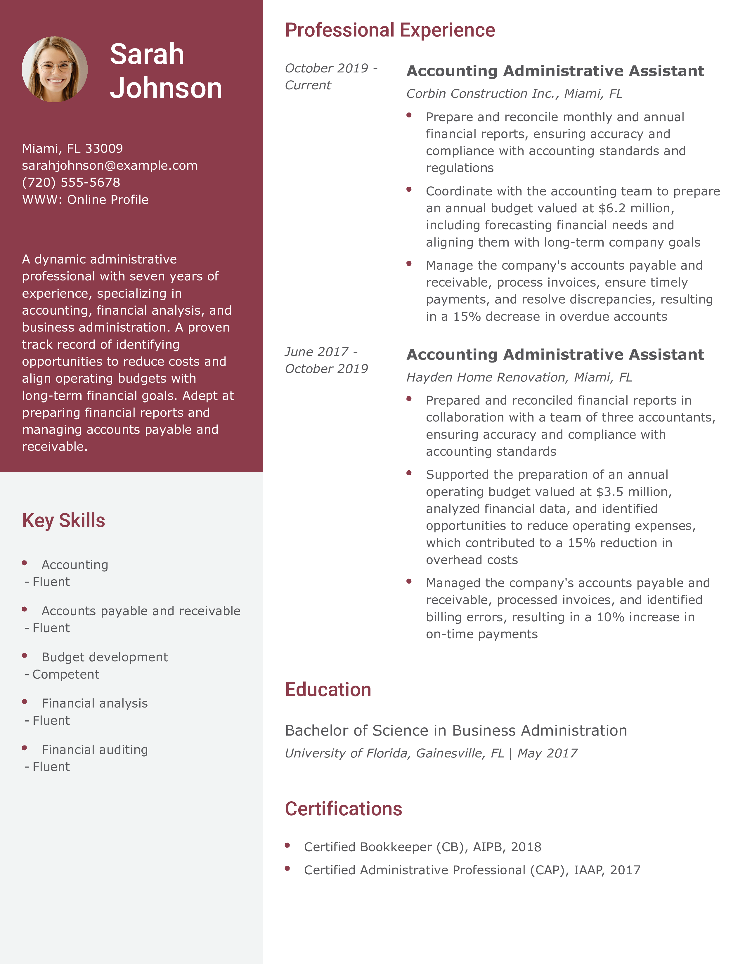 Accounting Administrative Assistant Resume