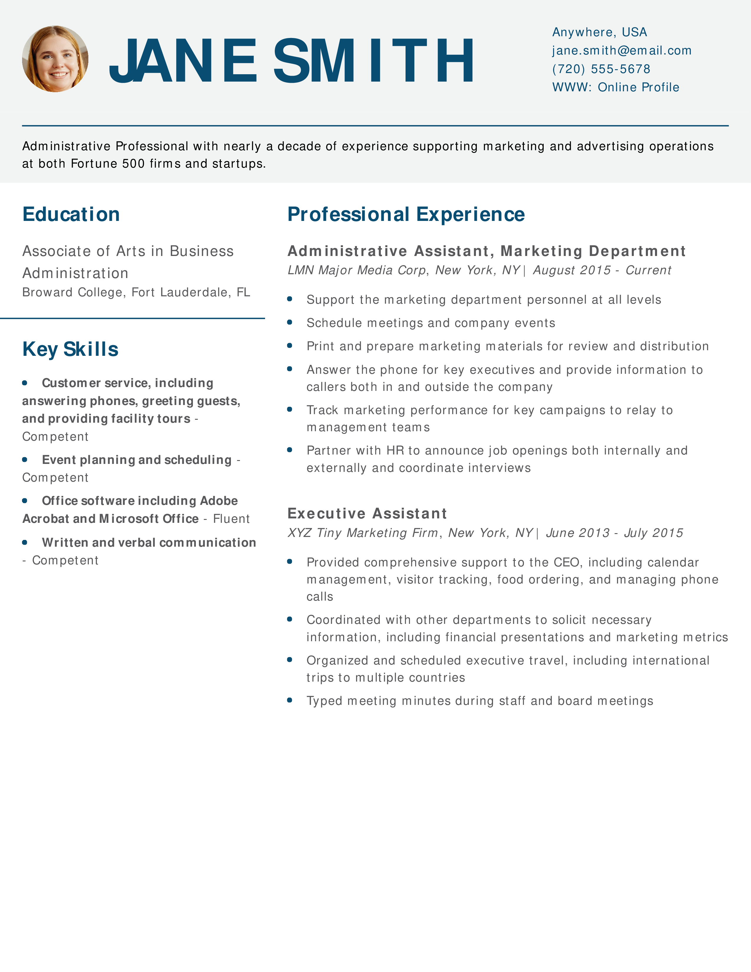 Administrative Professional Resume