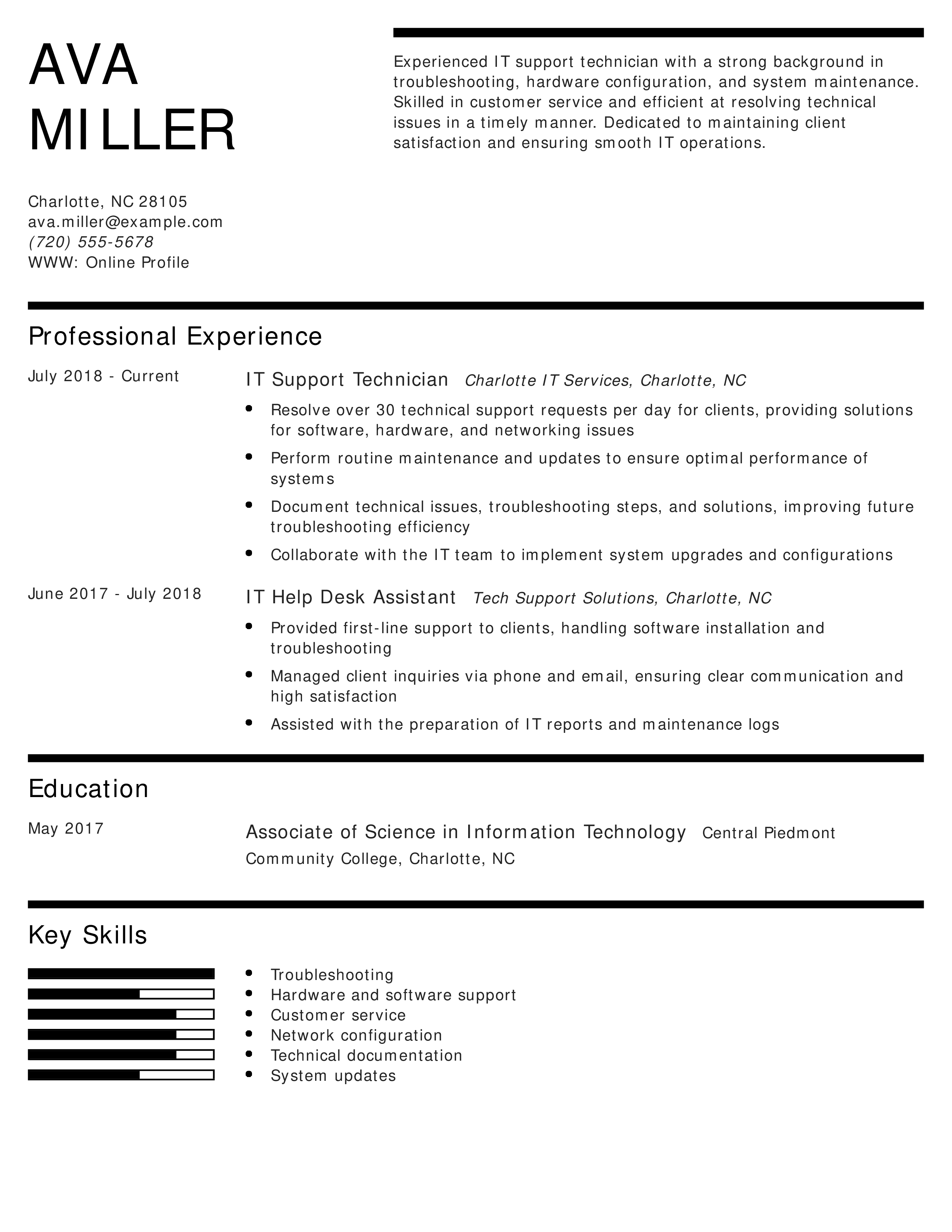 Advanced IT Support Technician Resume