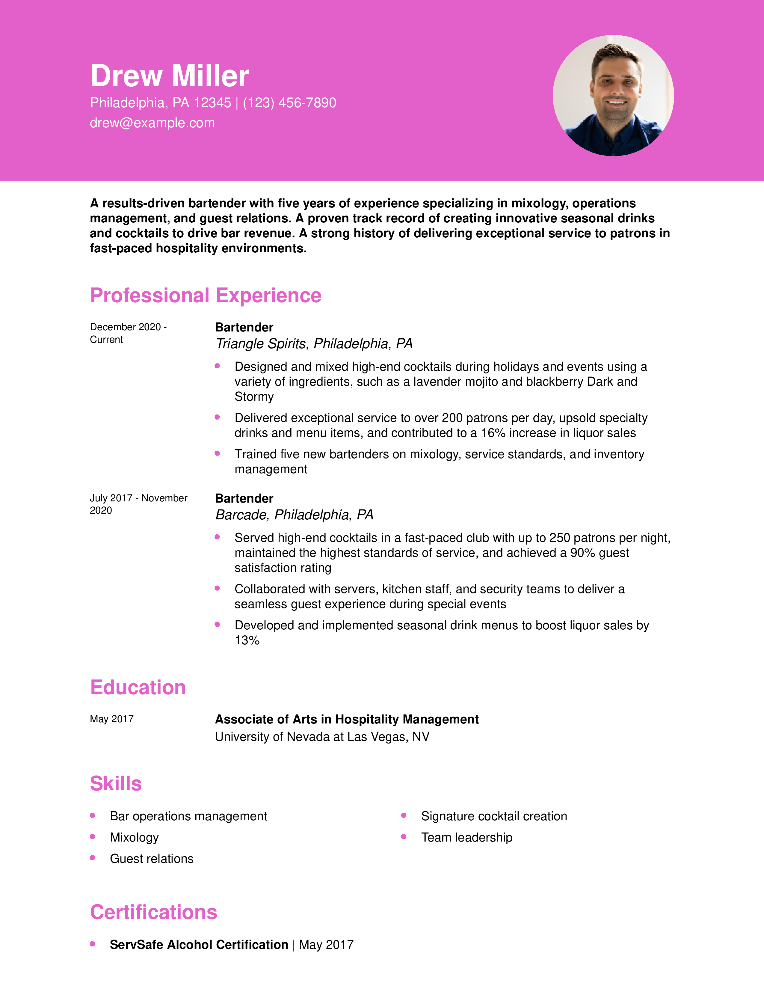 BartenderResumeExampleHomepage 1