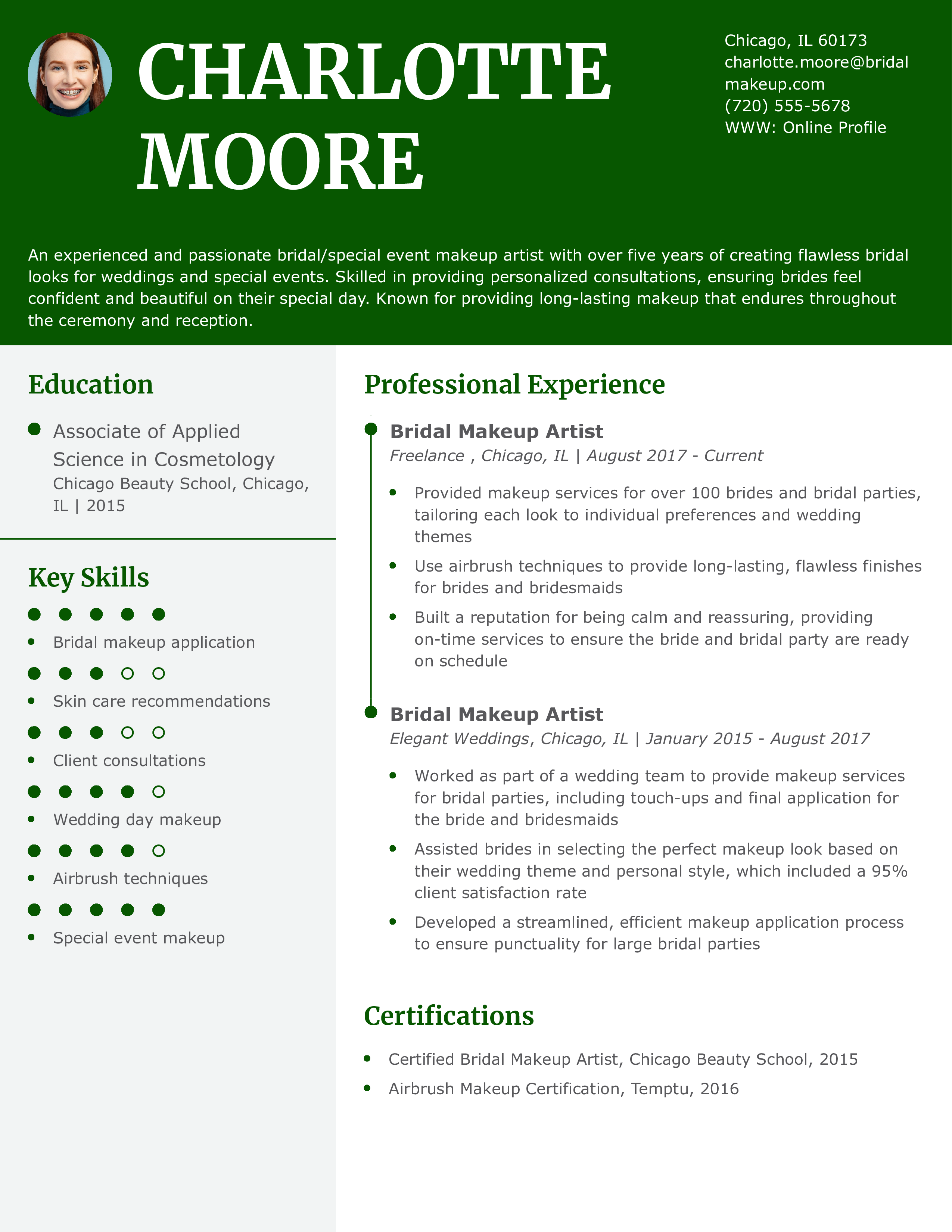 Bridal/Special Event Makeup Artist Resume
