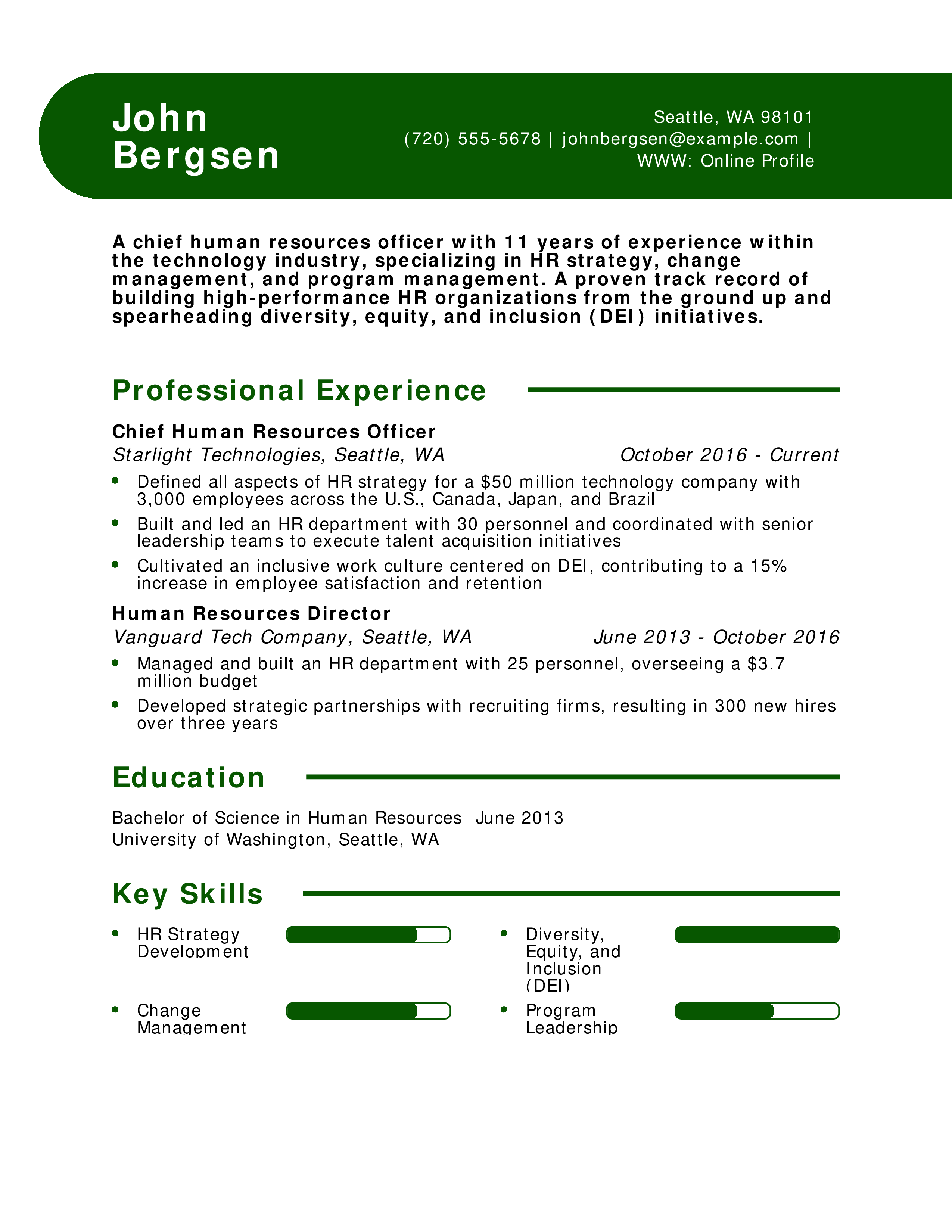 Chief Human Resources Officer Resume