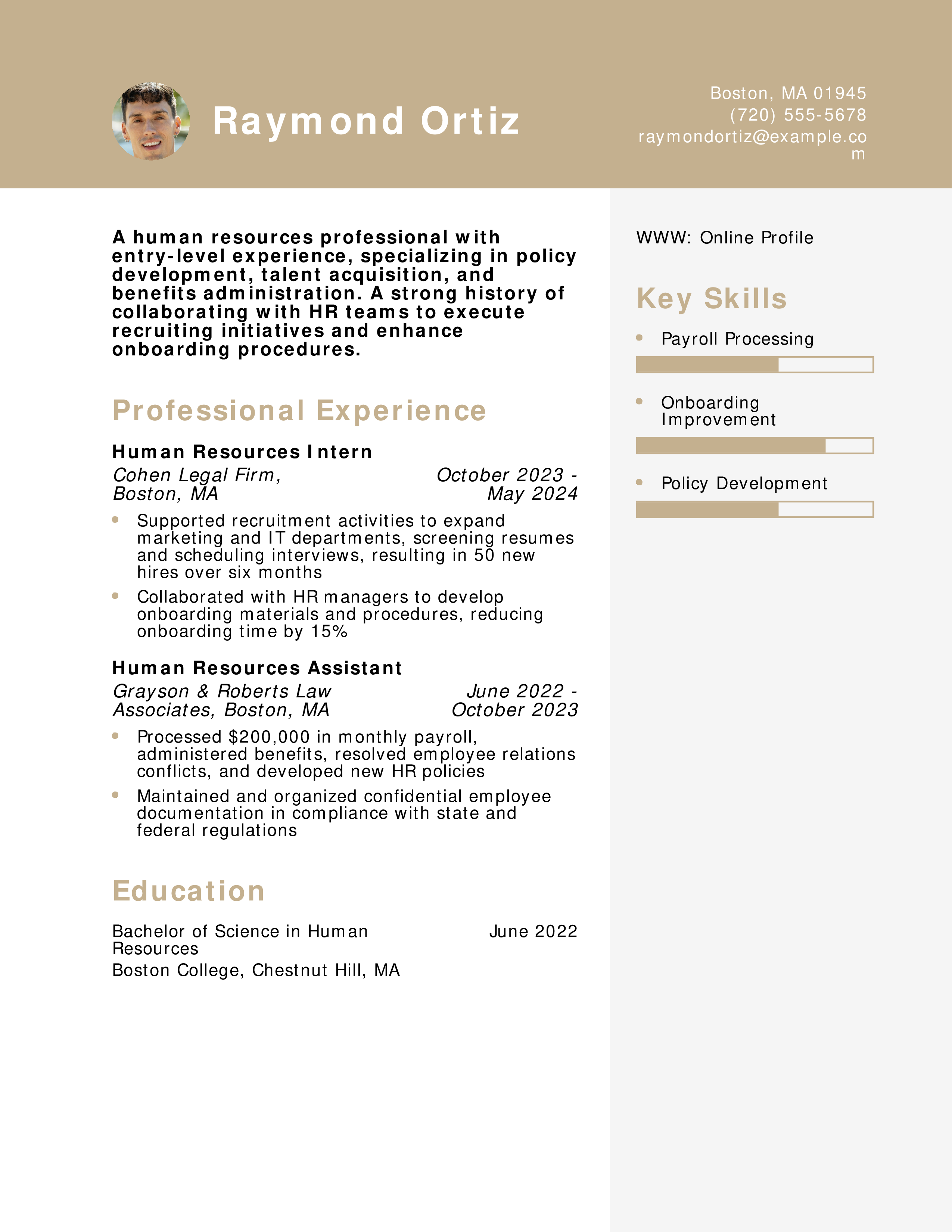 Entry-Level Human Resources Resume