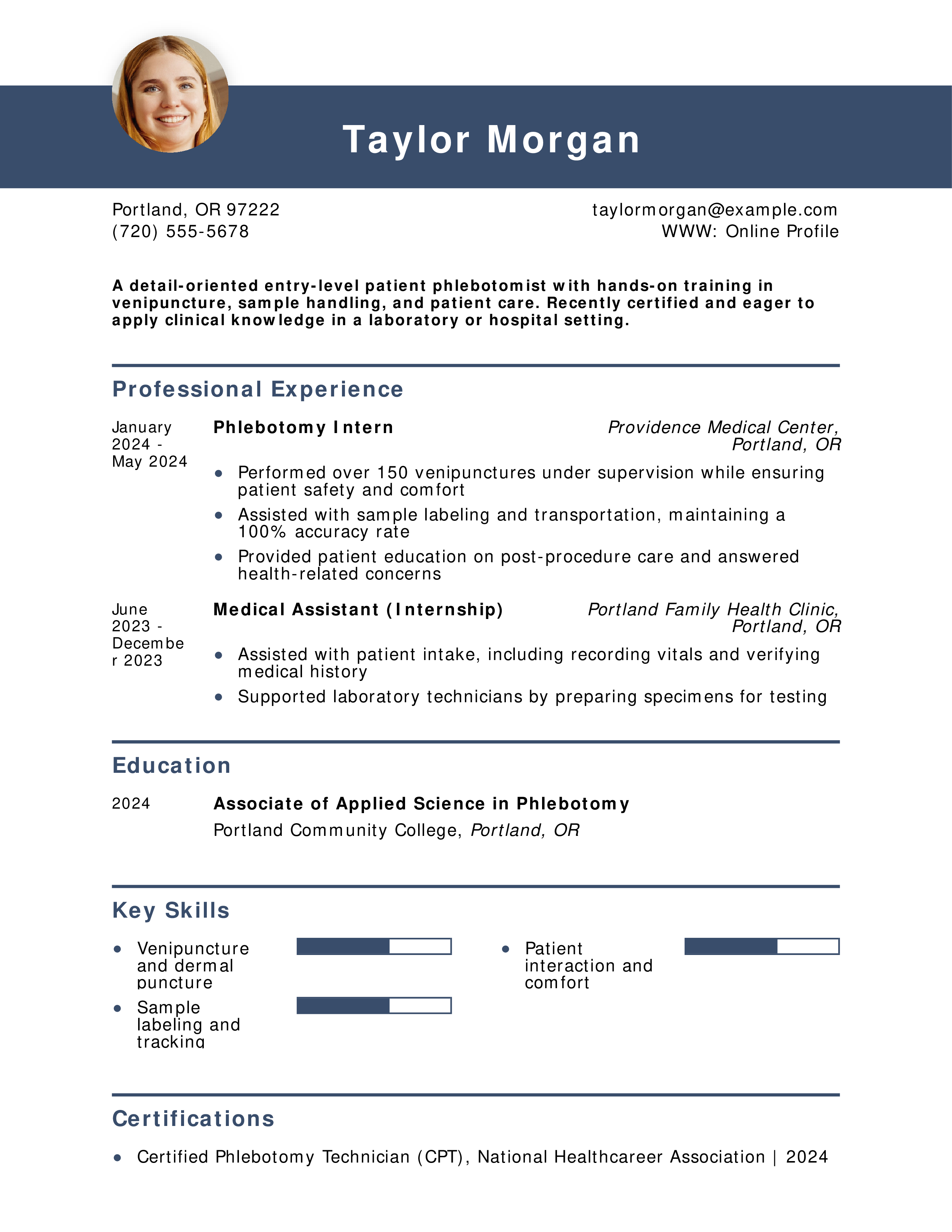 Entry-Level Patient Phlebotomist Resume
