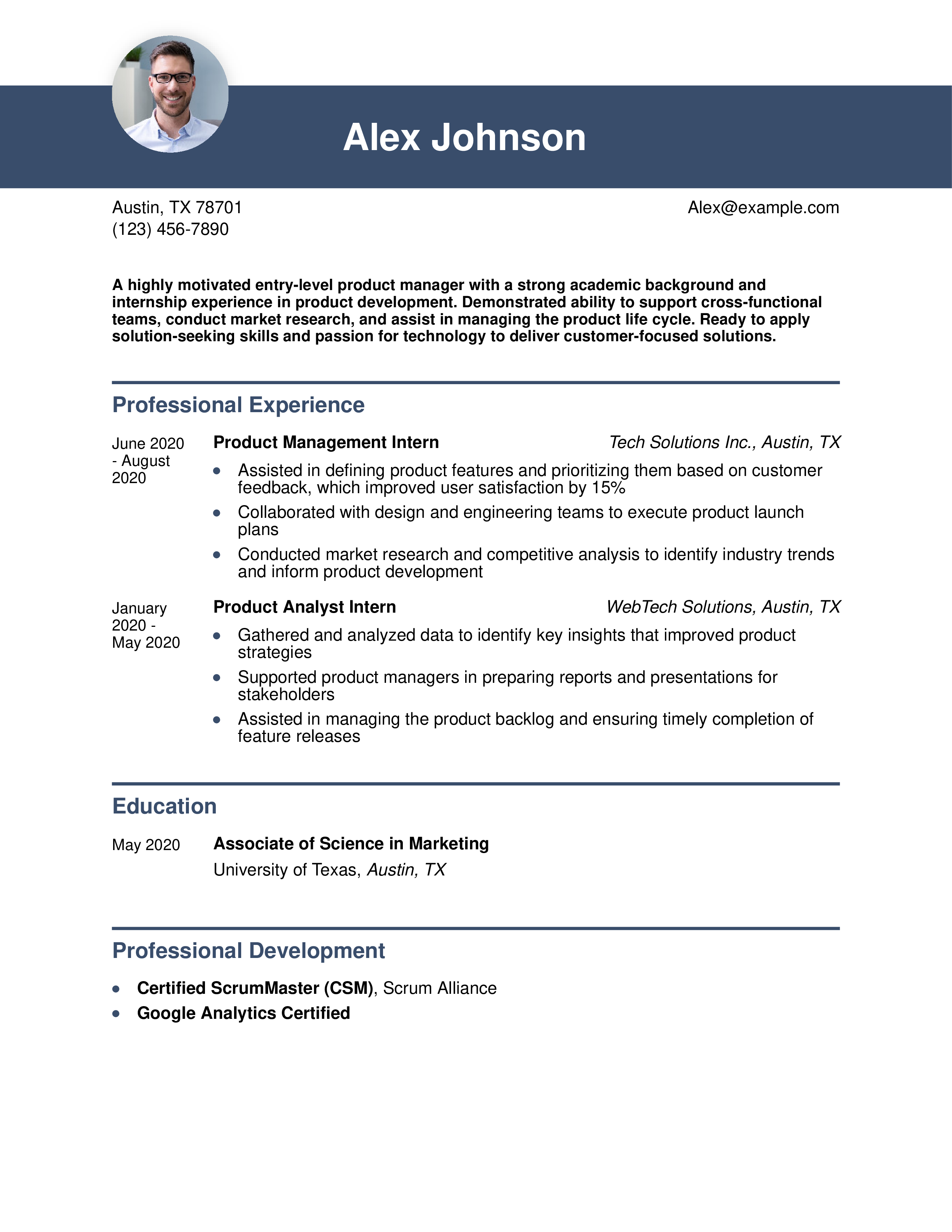 EntryLevelProjectManagerResumeExampleHomepage