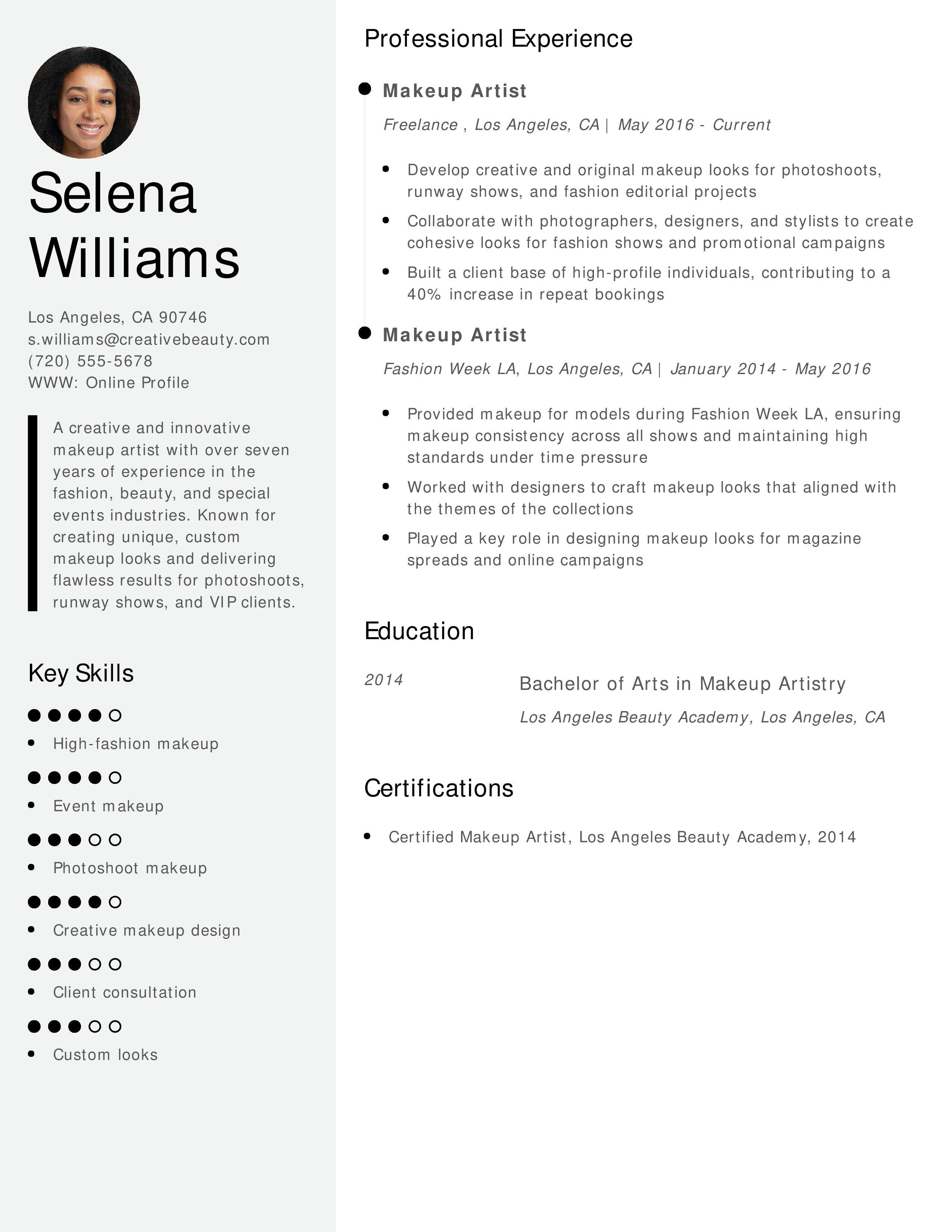 Experienced Creative Makeup Artist Resume