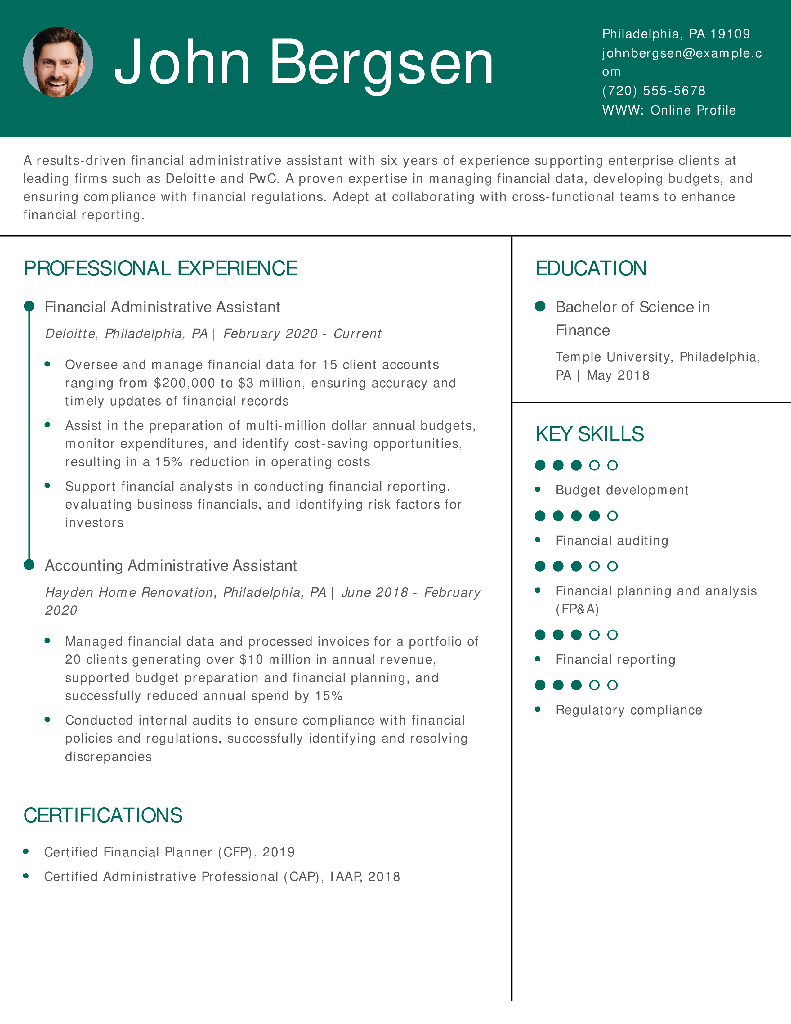 Financial Administrative Assistant Resume