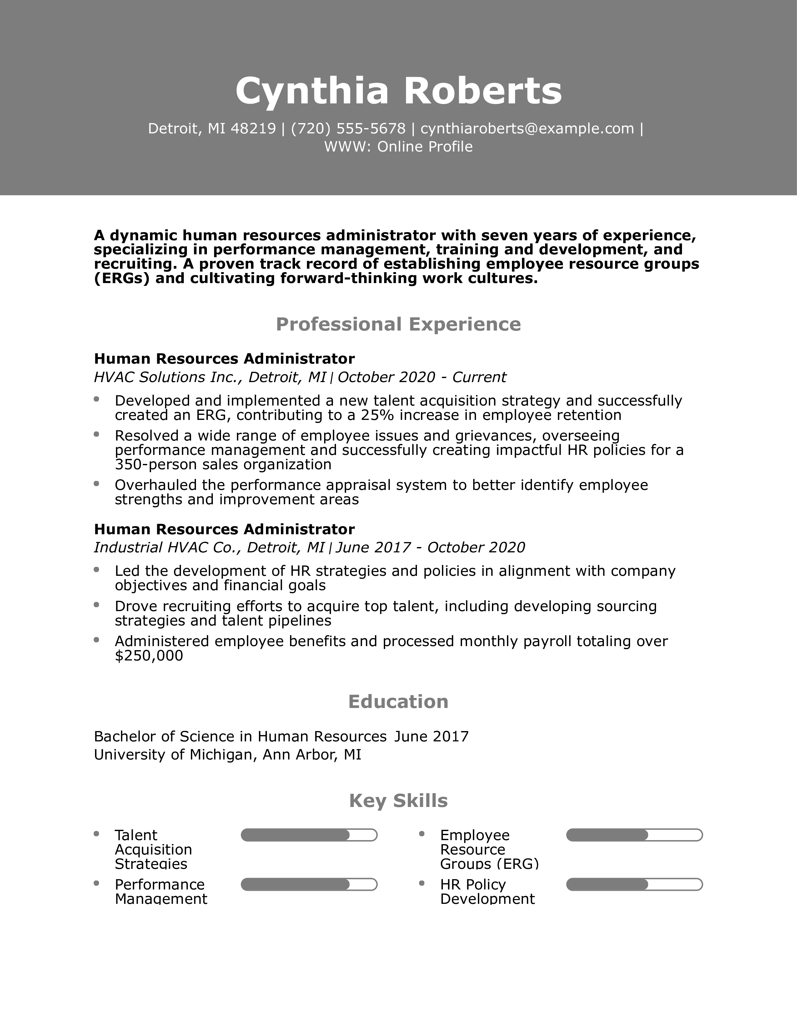 Human Resources Administrator Resume