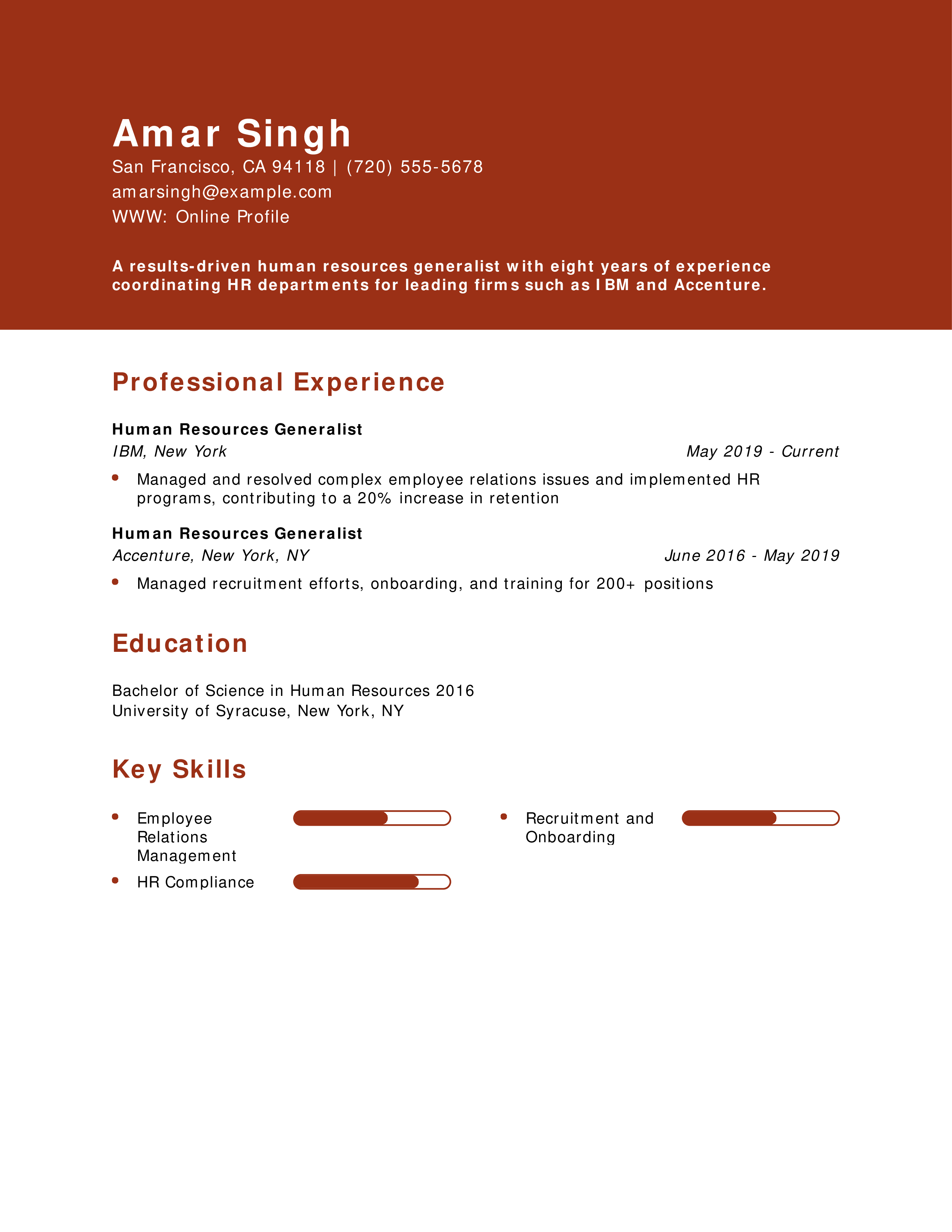 Human Resources Generalist Resume