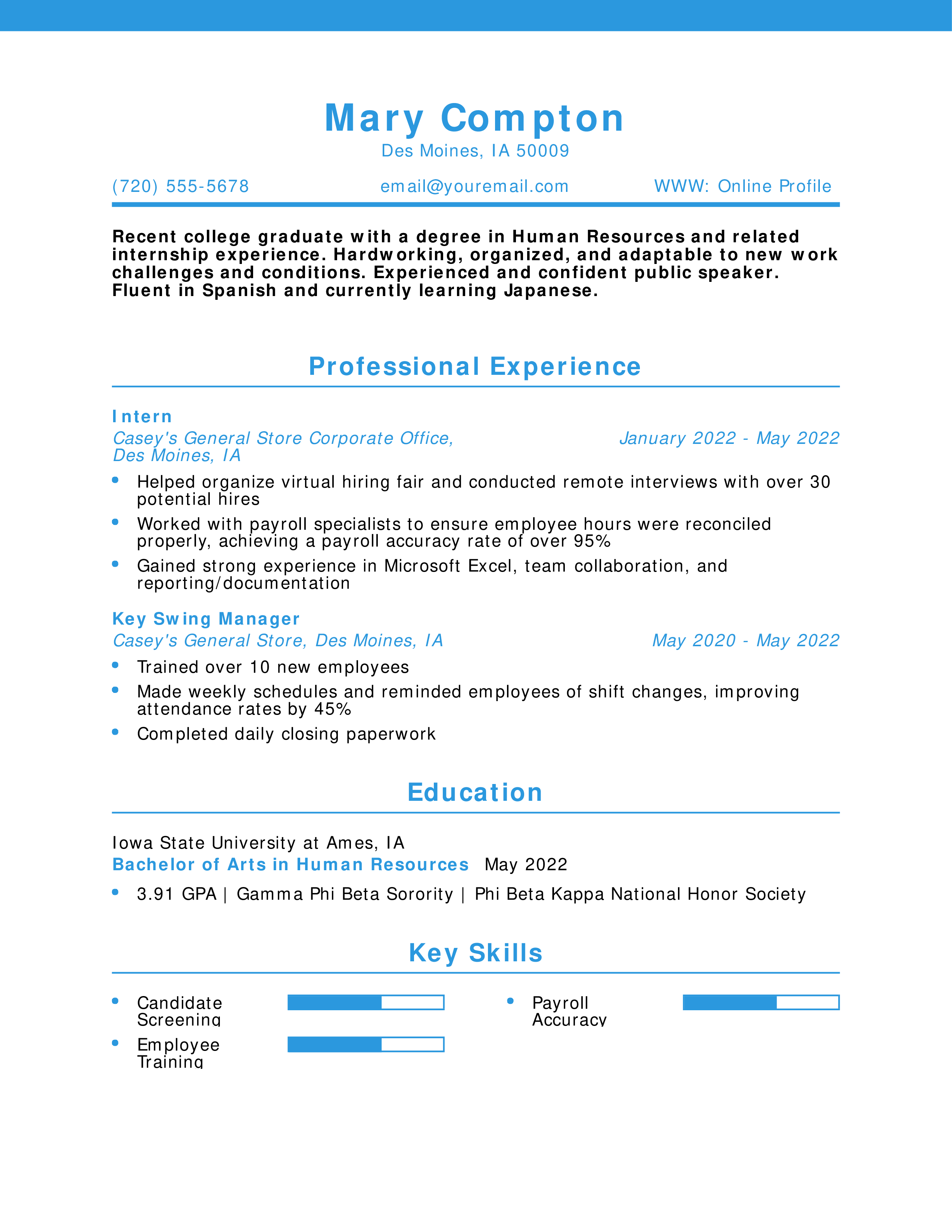 Human Resources Intern Resume