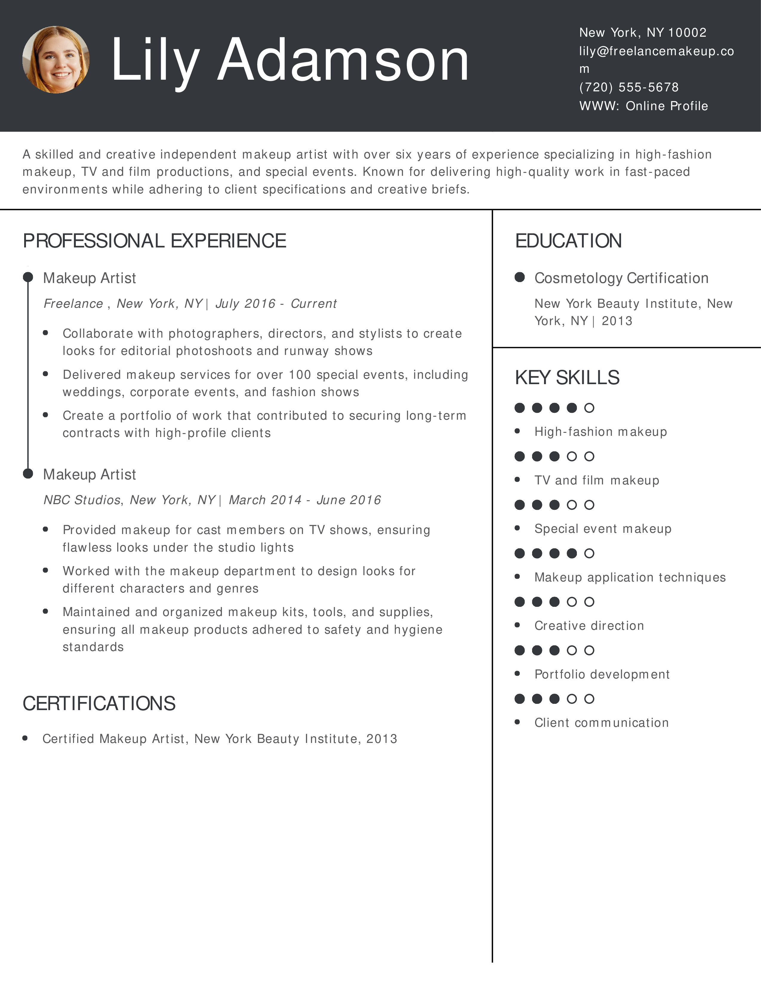 Independent Makeup Artist Resume