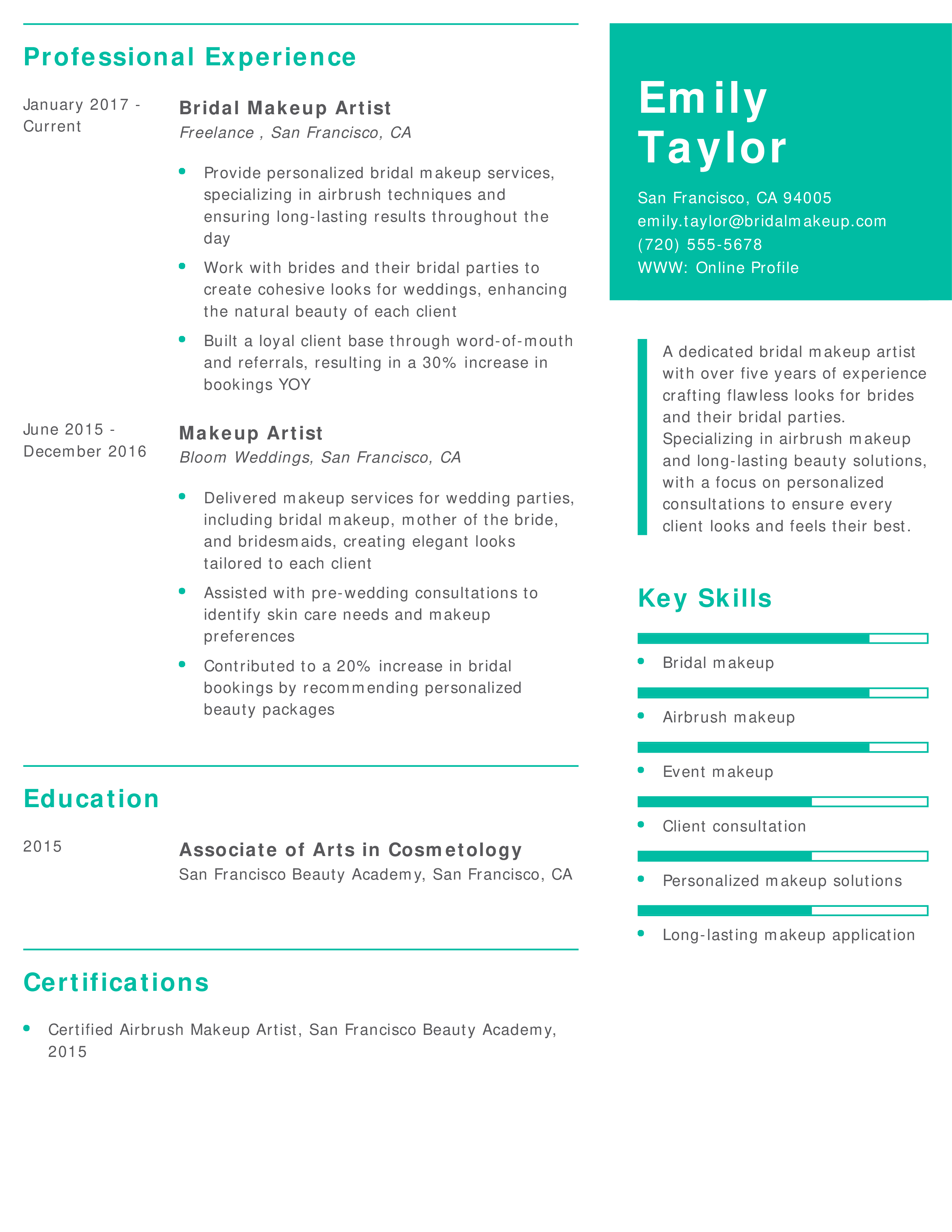 Mid-Level Bridal Makeup Artist Resume