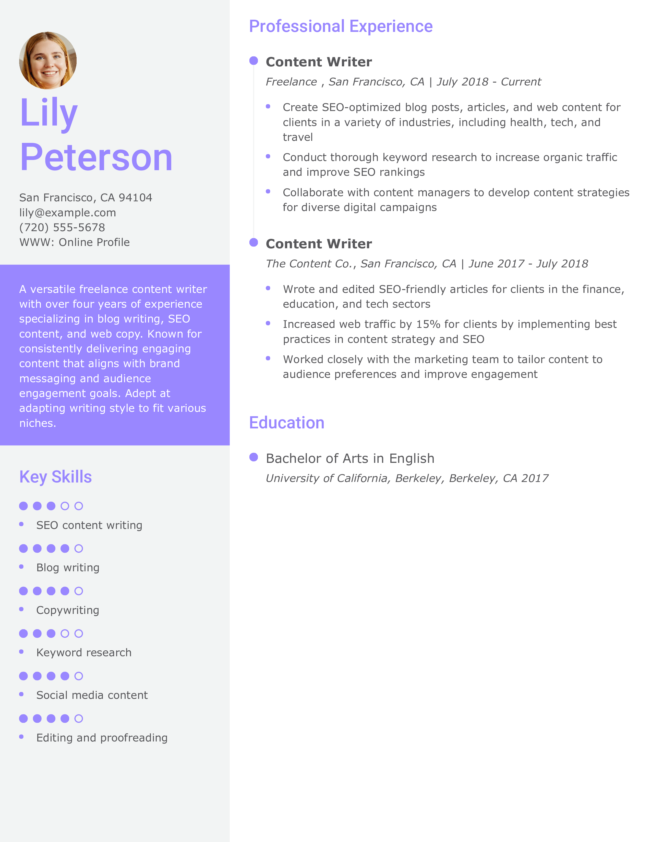Mid-Level Freelance Content Writer Resume