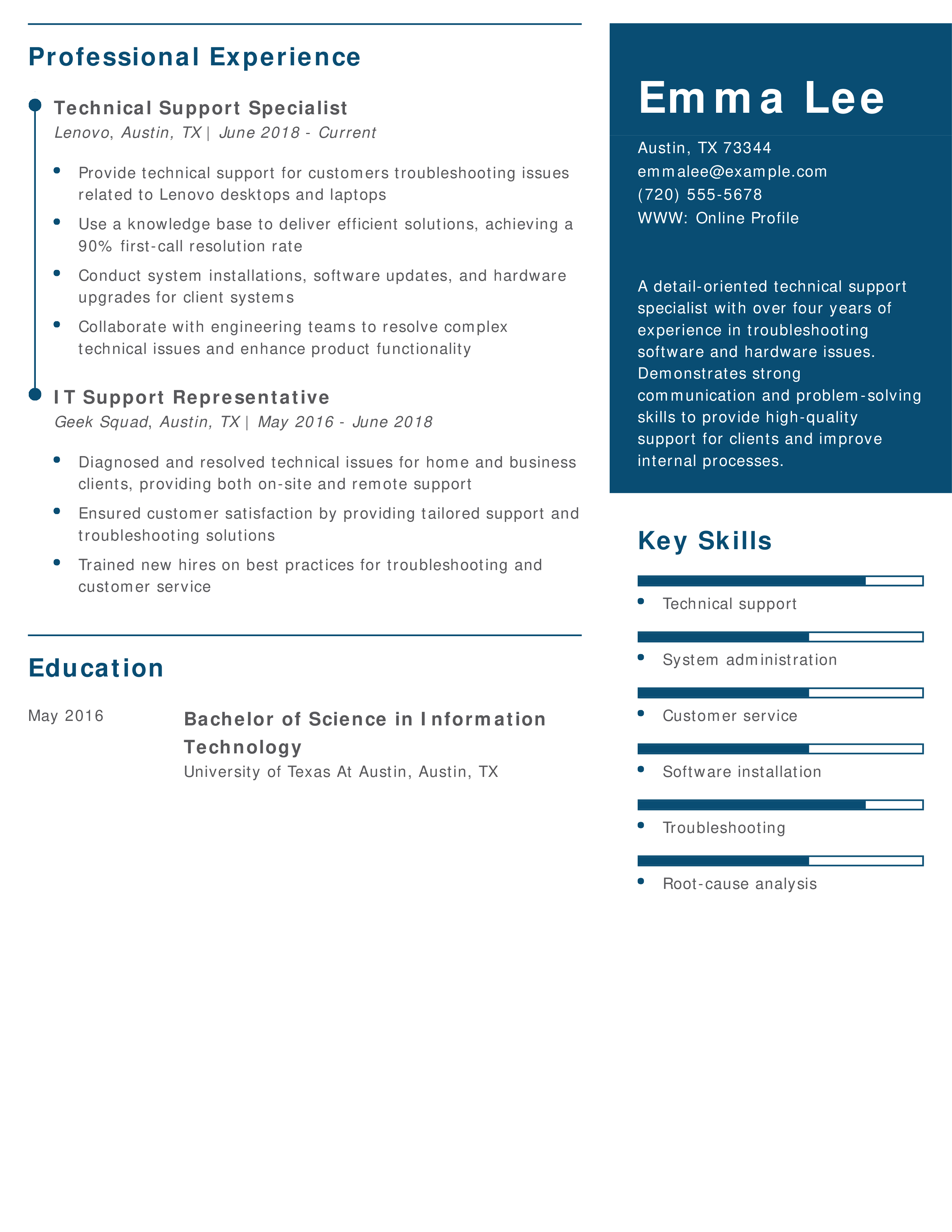 Mid-Level Technical Support Specialist Resume
