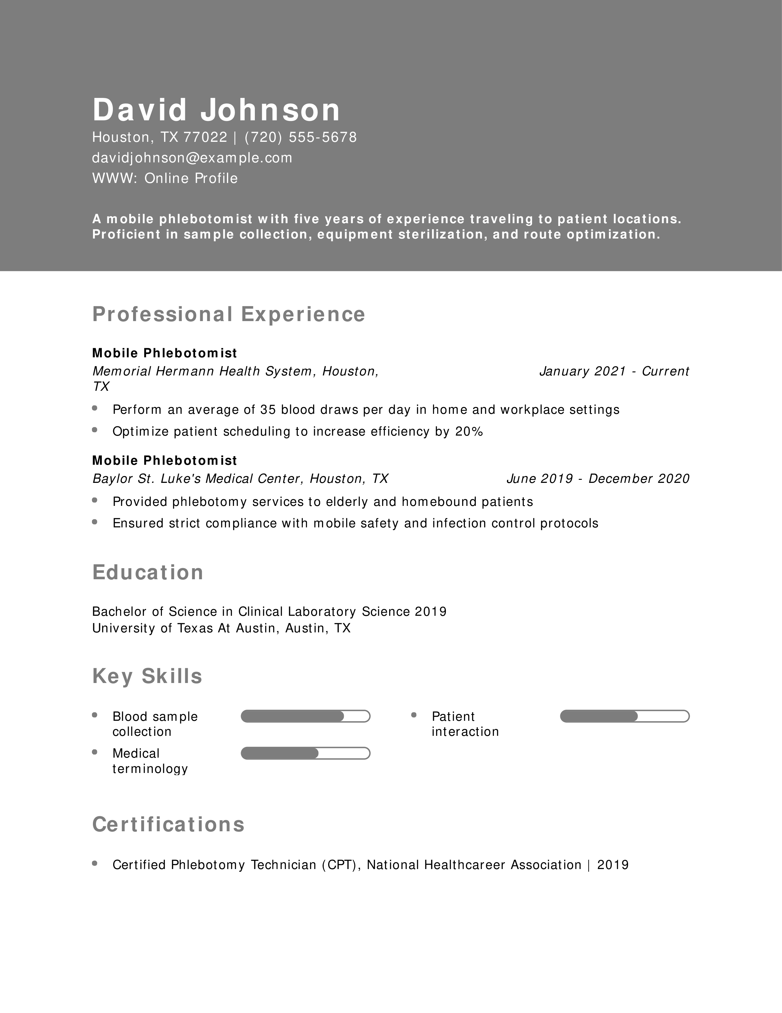 Mobile Phlebotomist Resume