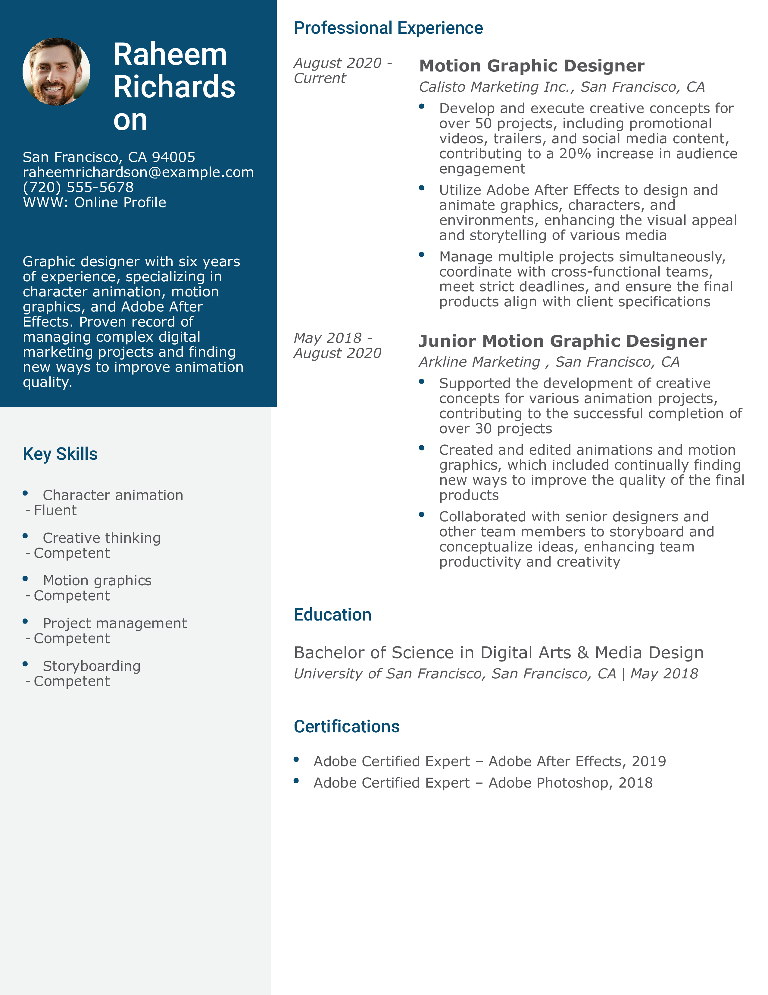 Motion Graphic Designer Resume