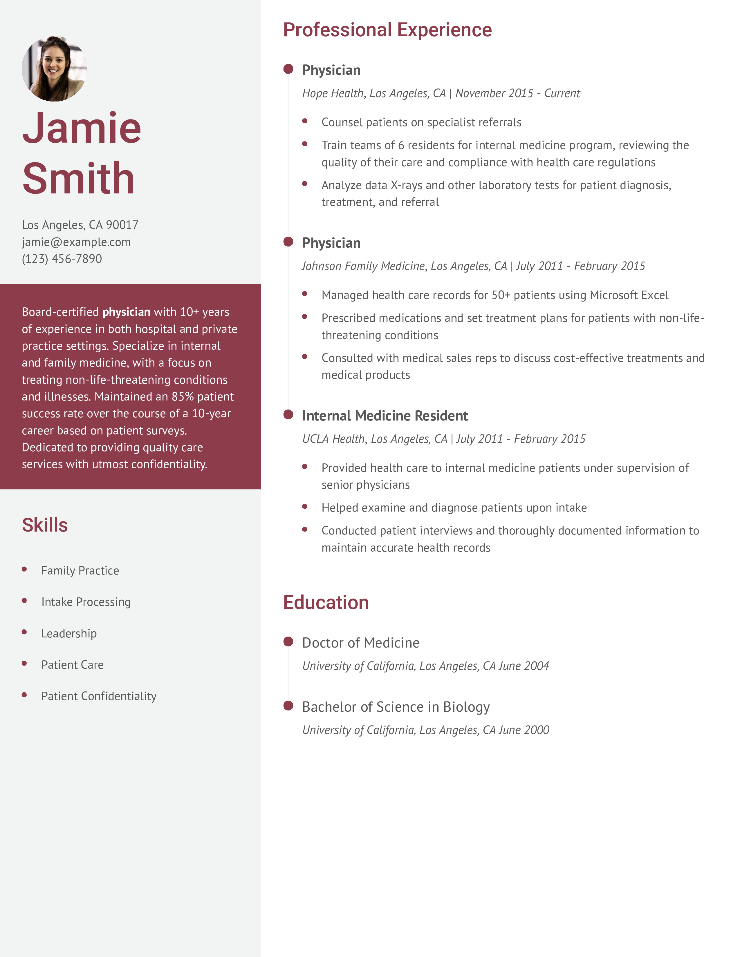 PhysicianResumeExampleHomepage