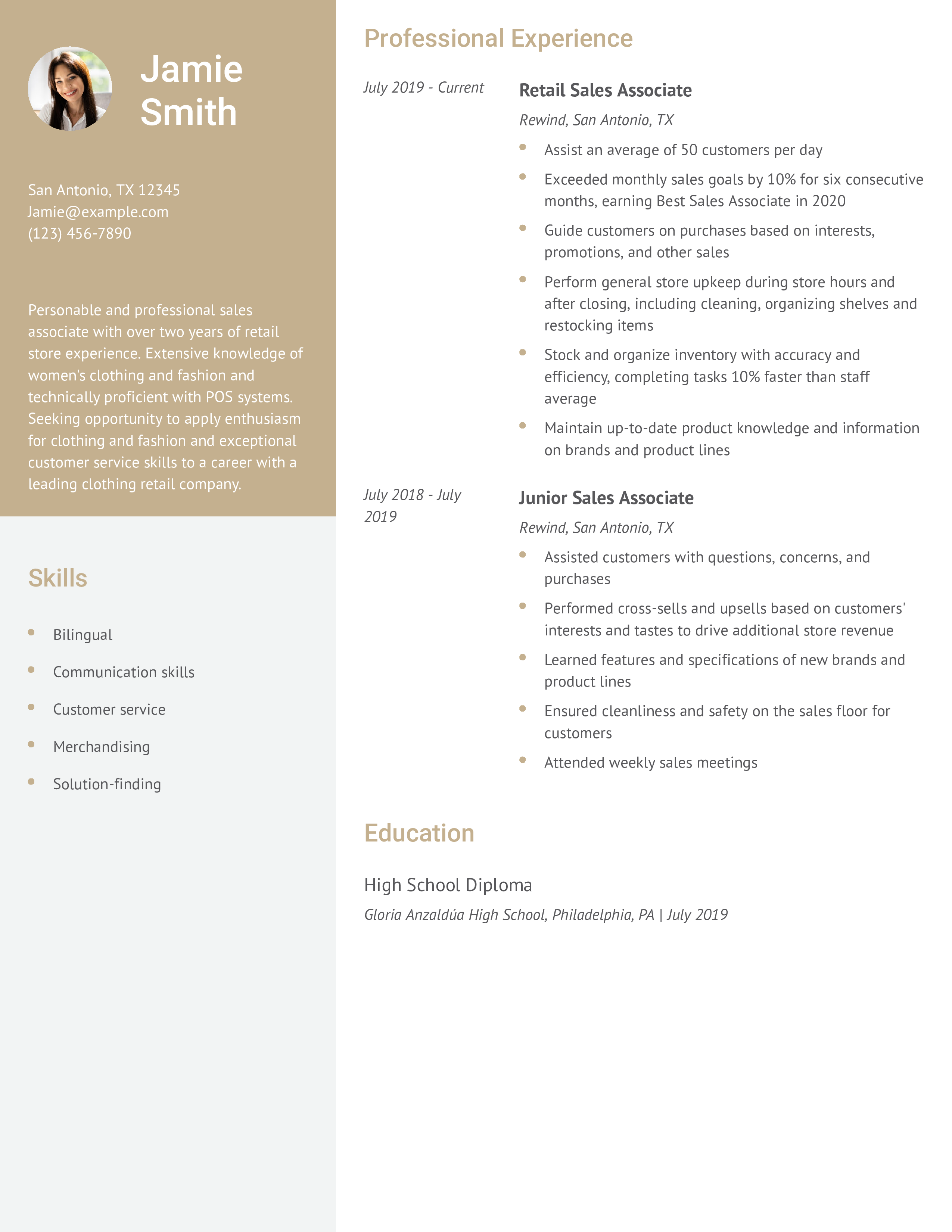SalesAssociateResumeExampleHomepage