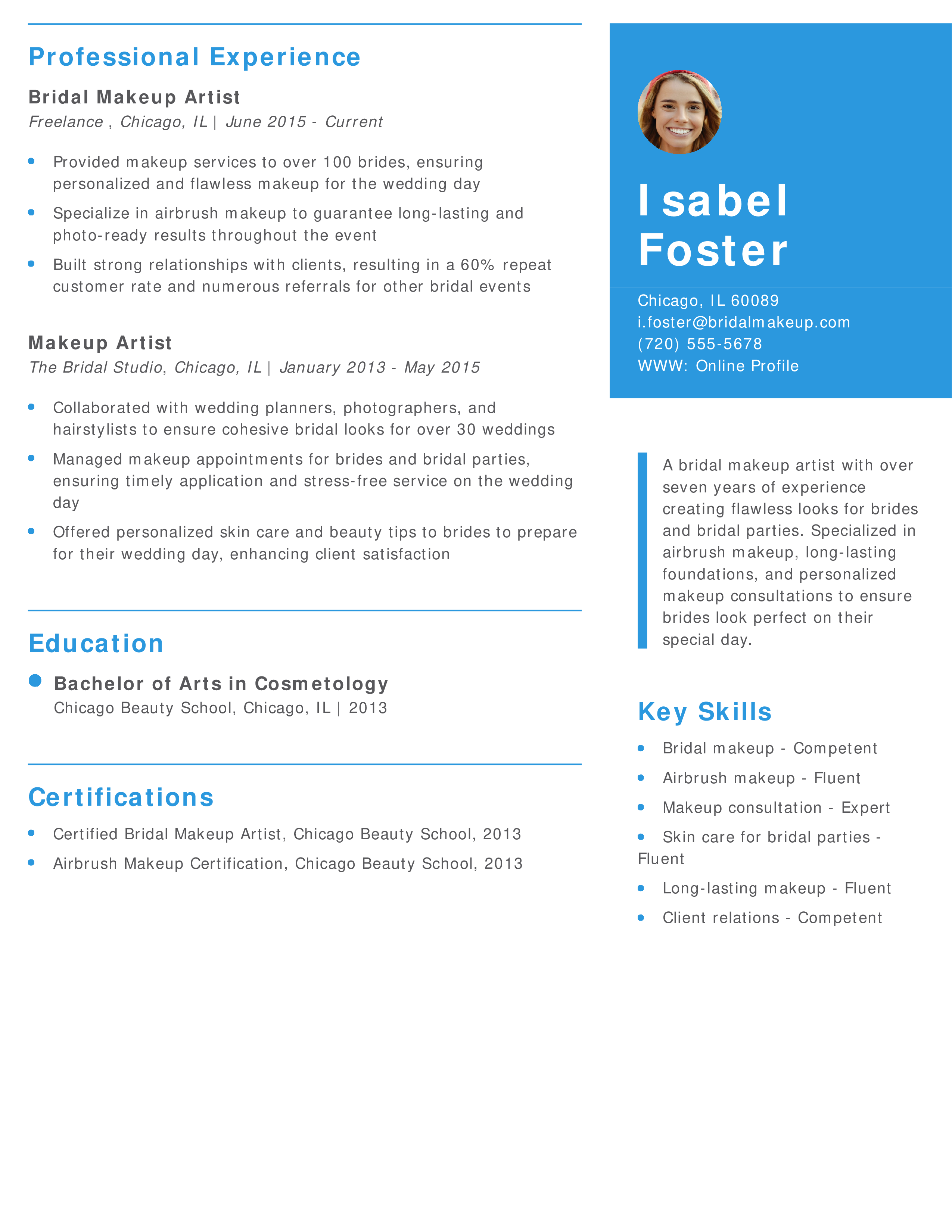 Senior Bridal Makeup Artist Resume