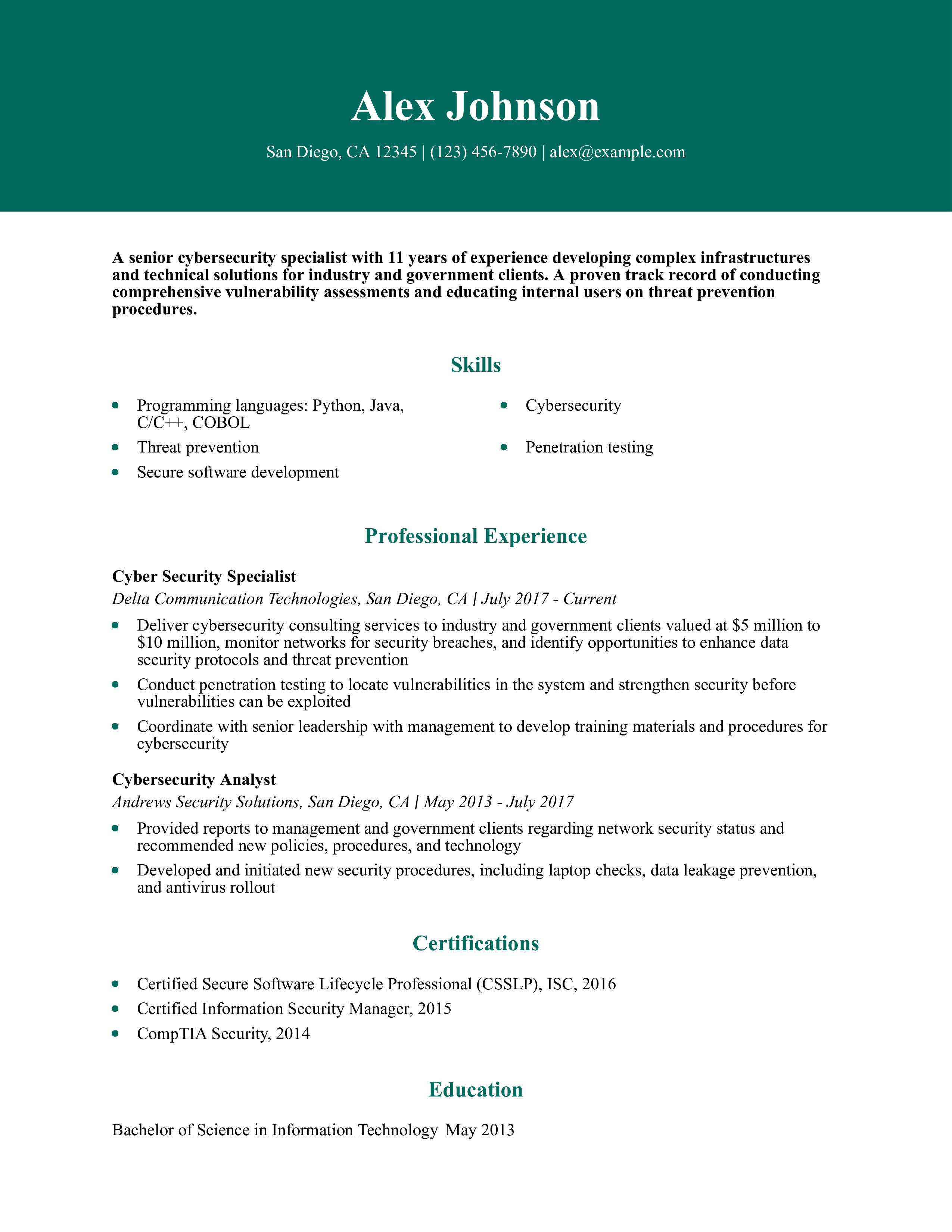 SeniorCybersecuritySpecialistResumeExampleHomepage