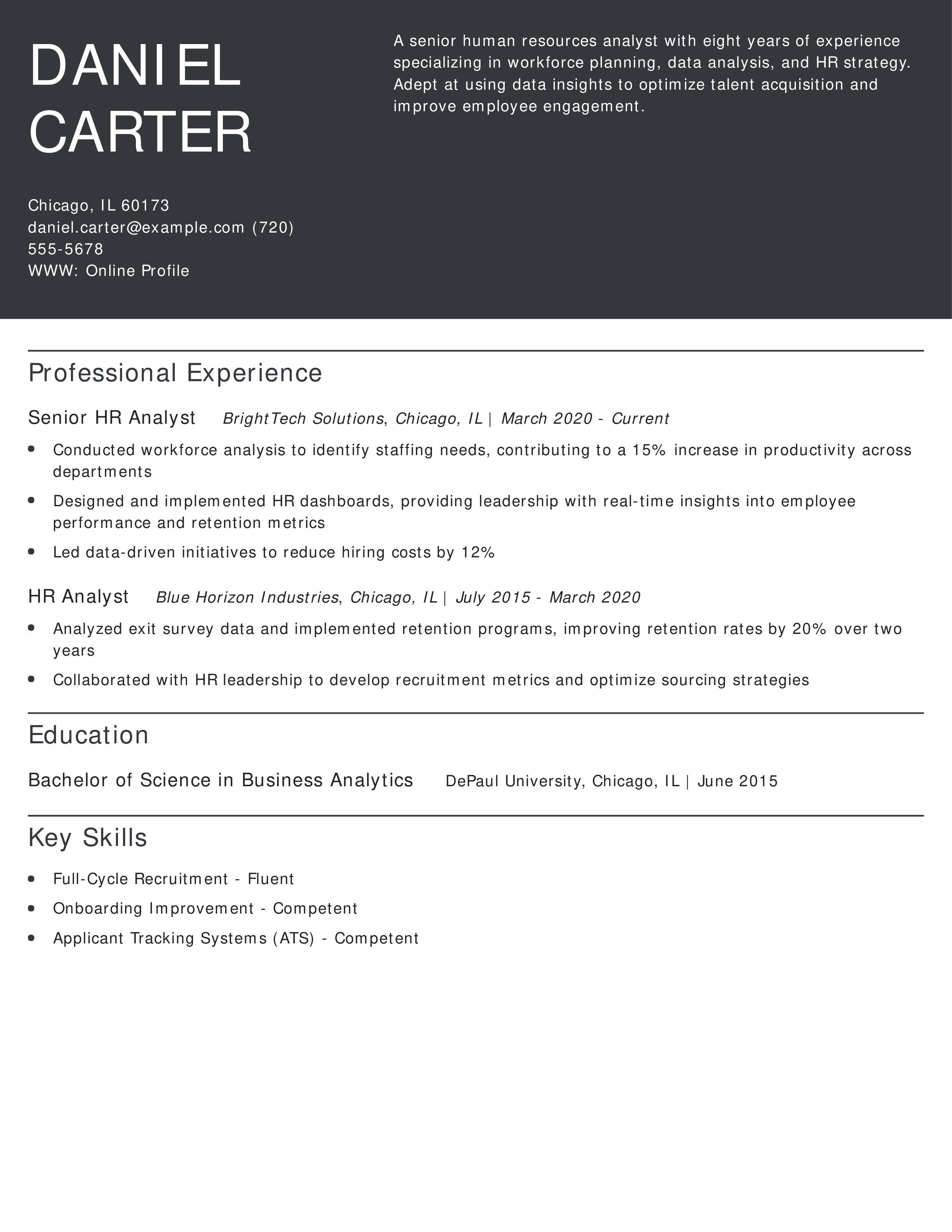 Senior Human Resources Analyst Resume
