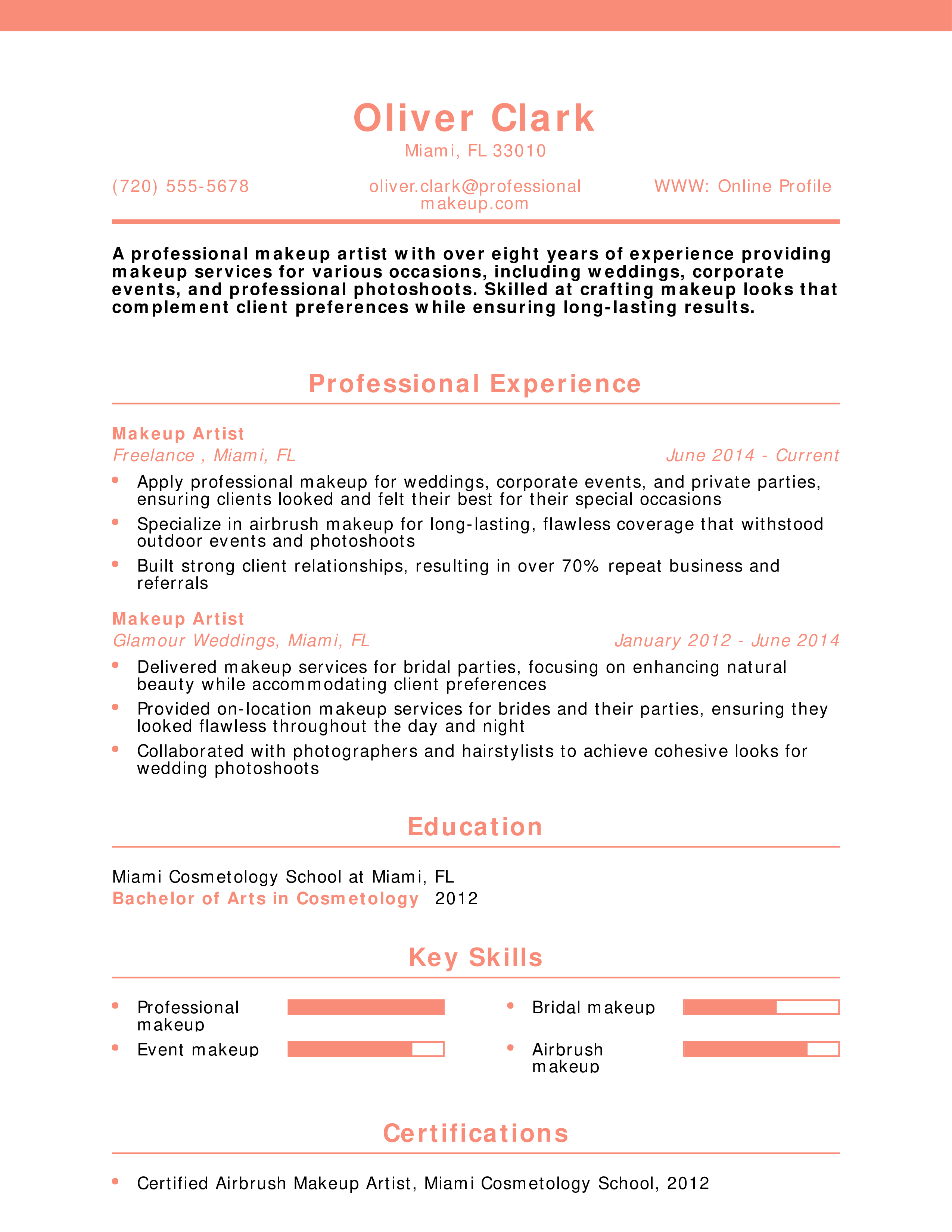 Senior Professional Makeup Artist Resume