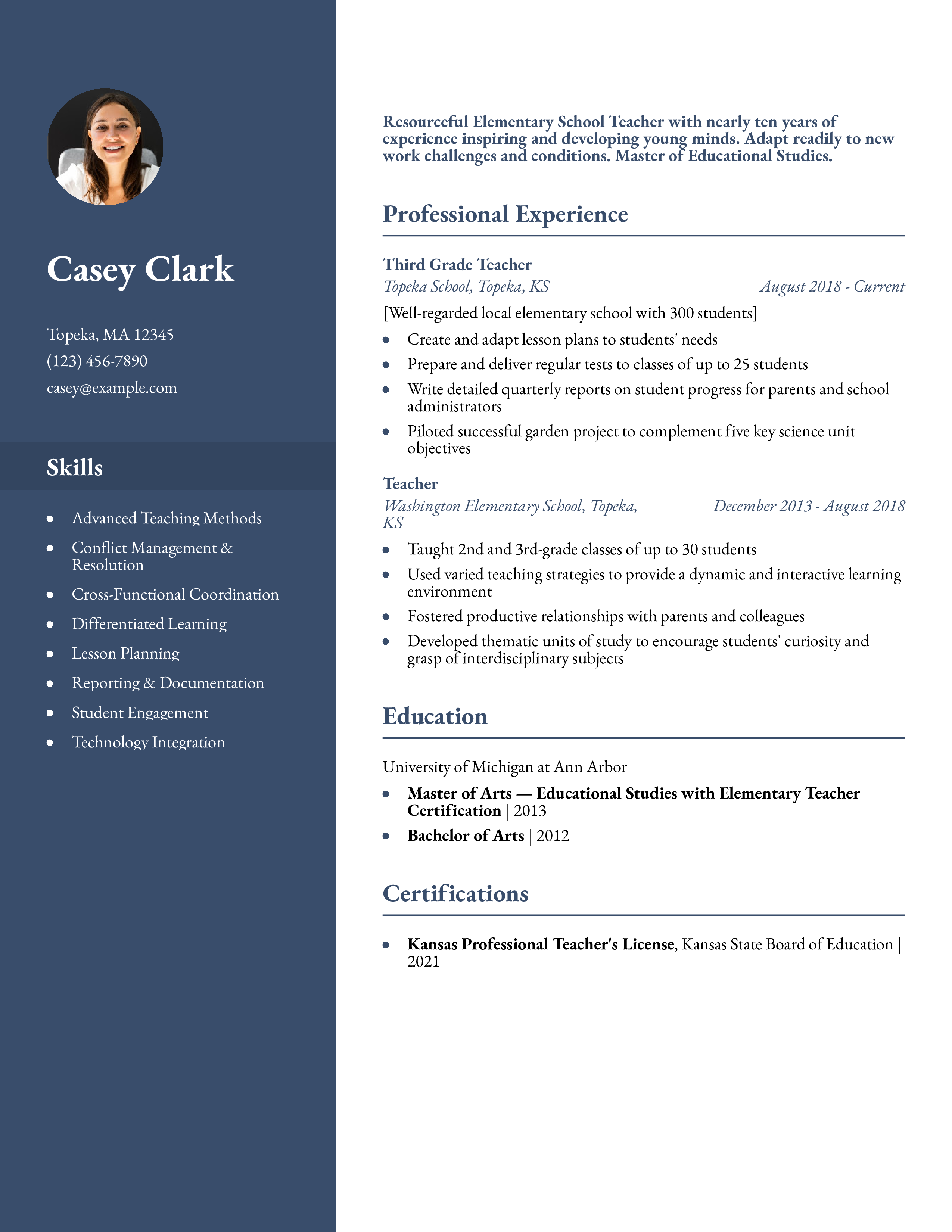 TeacherResumeExampleHomepage
