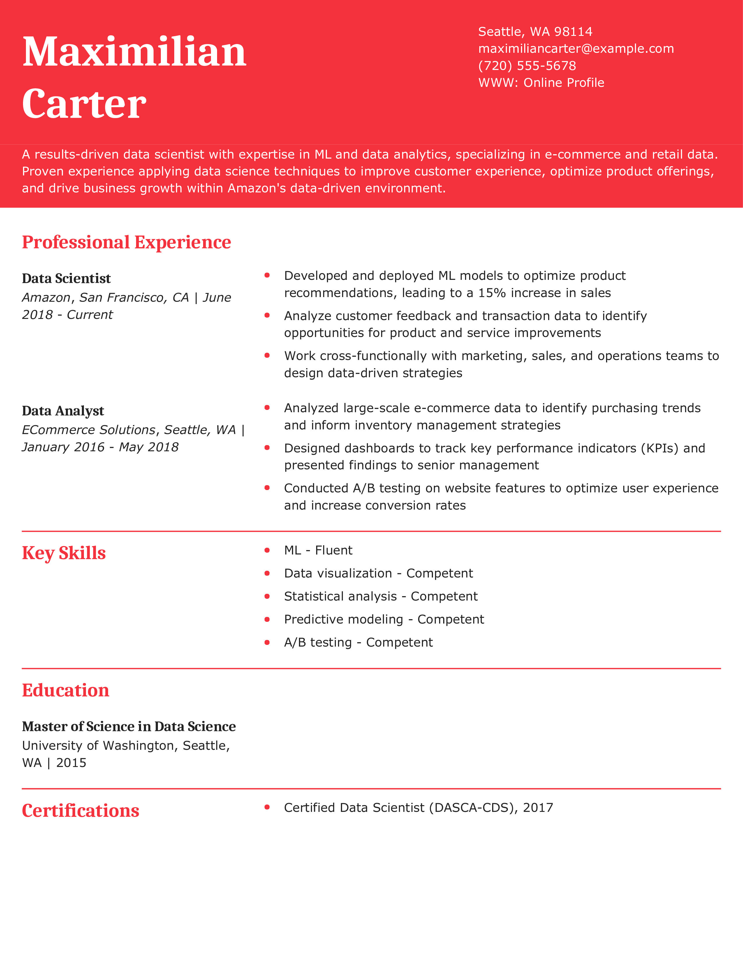Amazon Data Science Resume