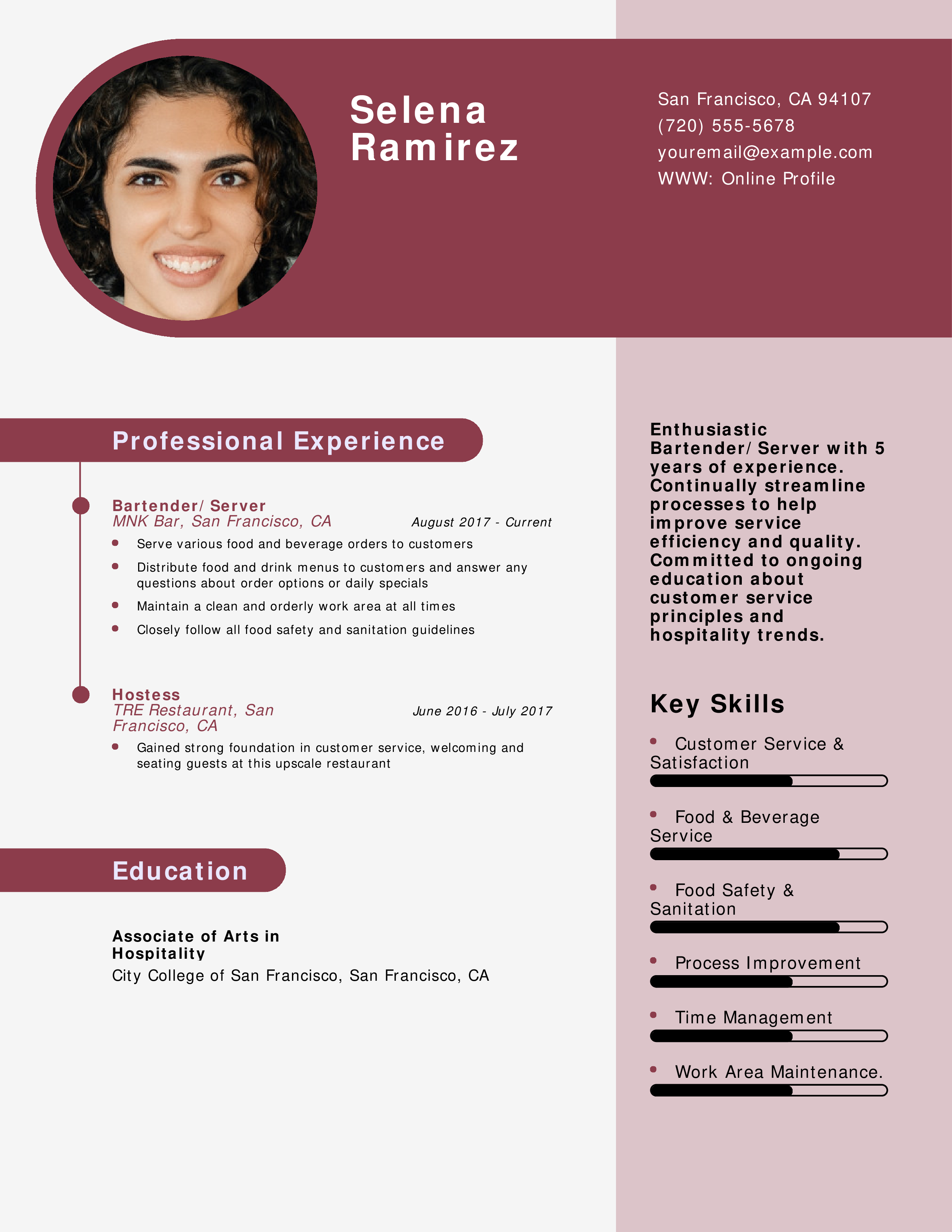 Bar Server Resume