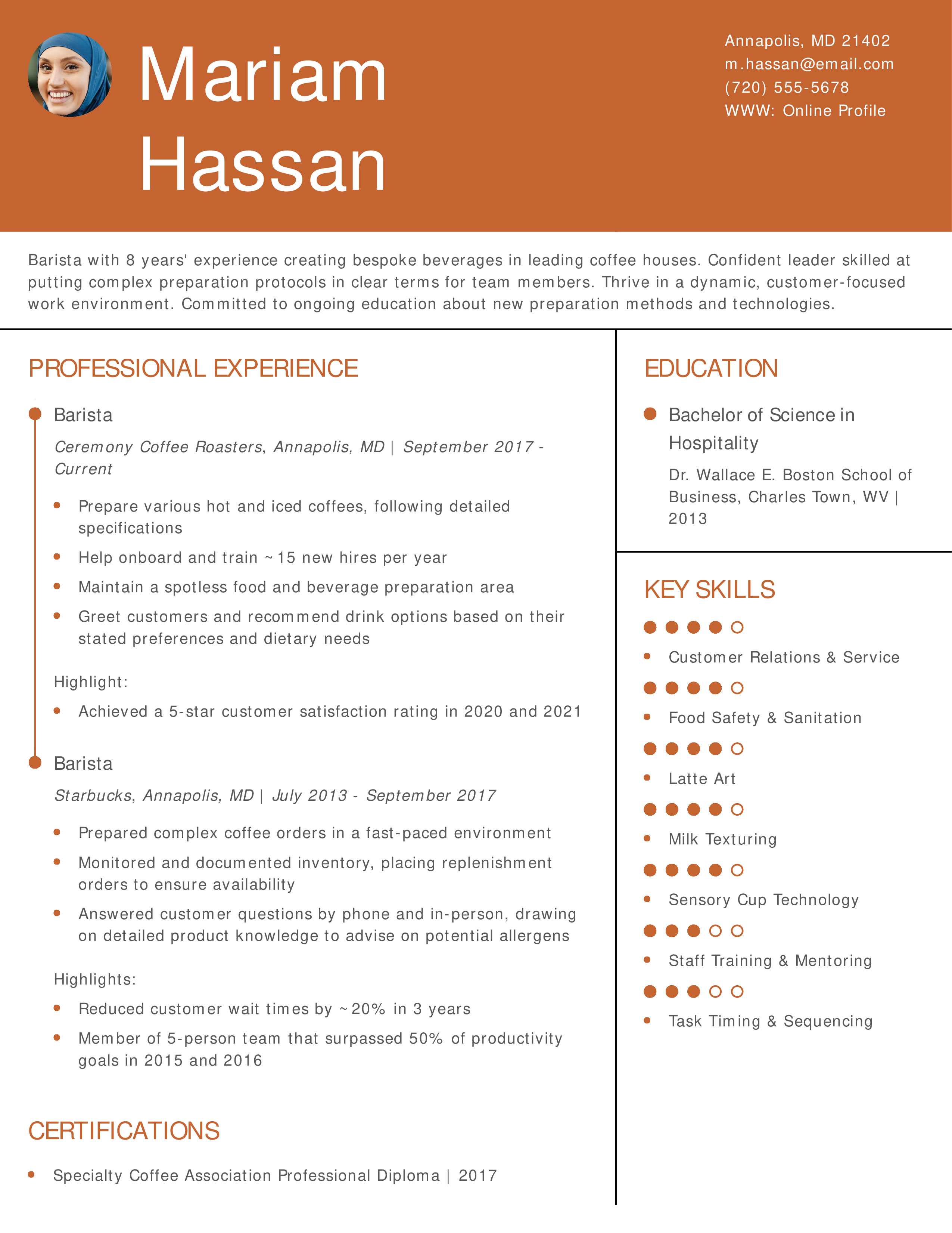 Barista Resume
