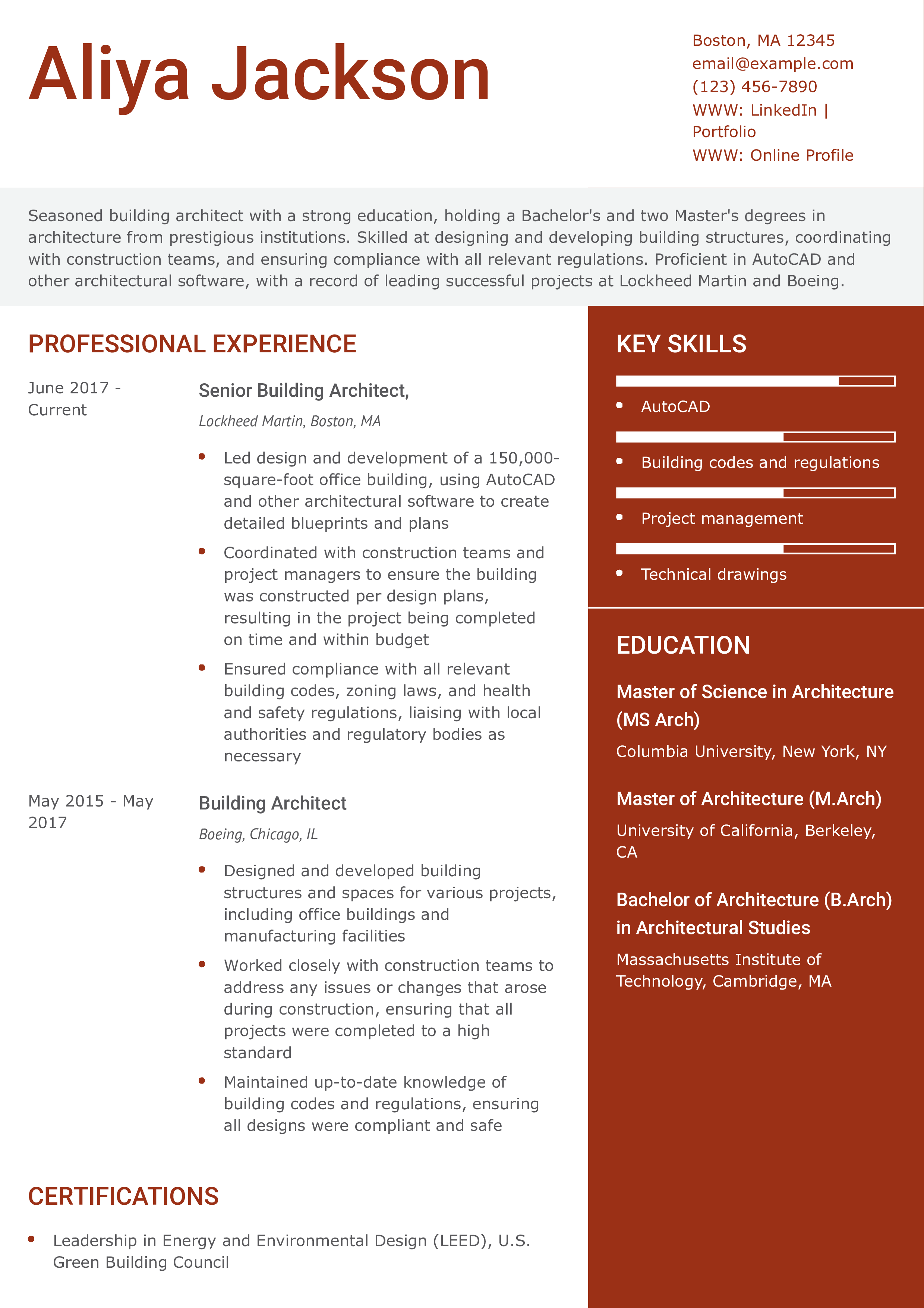 Building Architect Resume