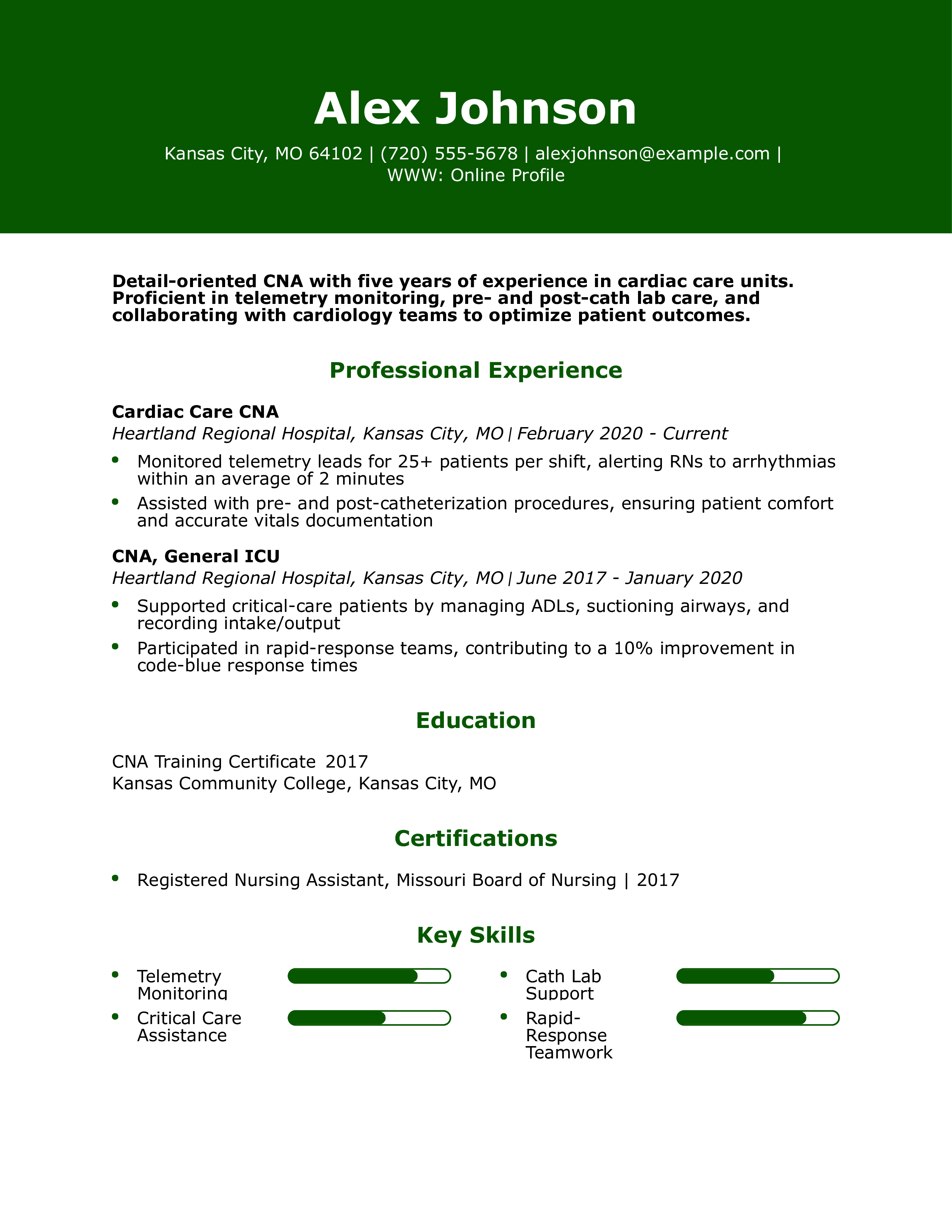 Cardiac Care CNA Resume