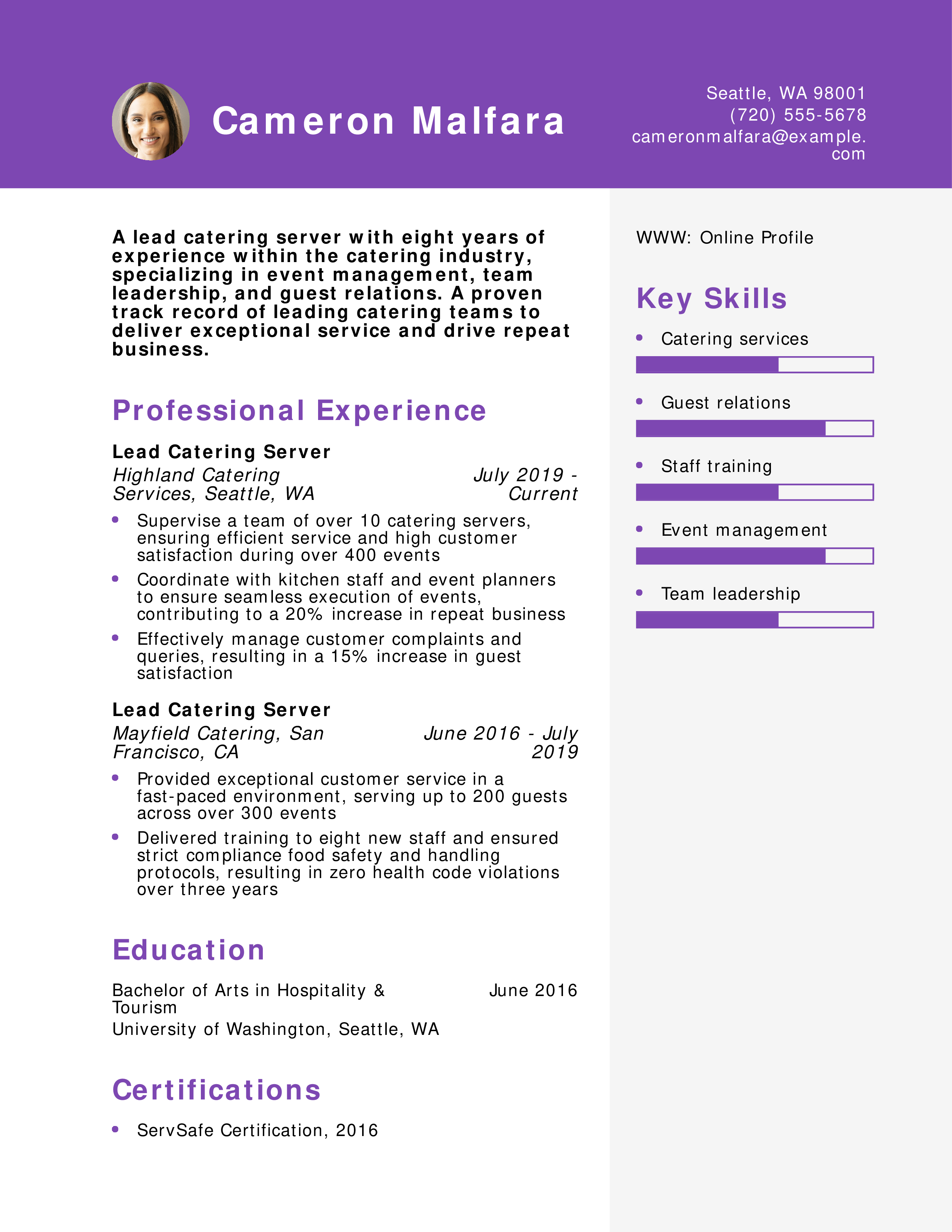 Catering Server Resume