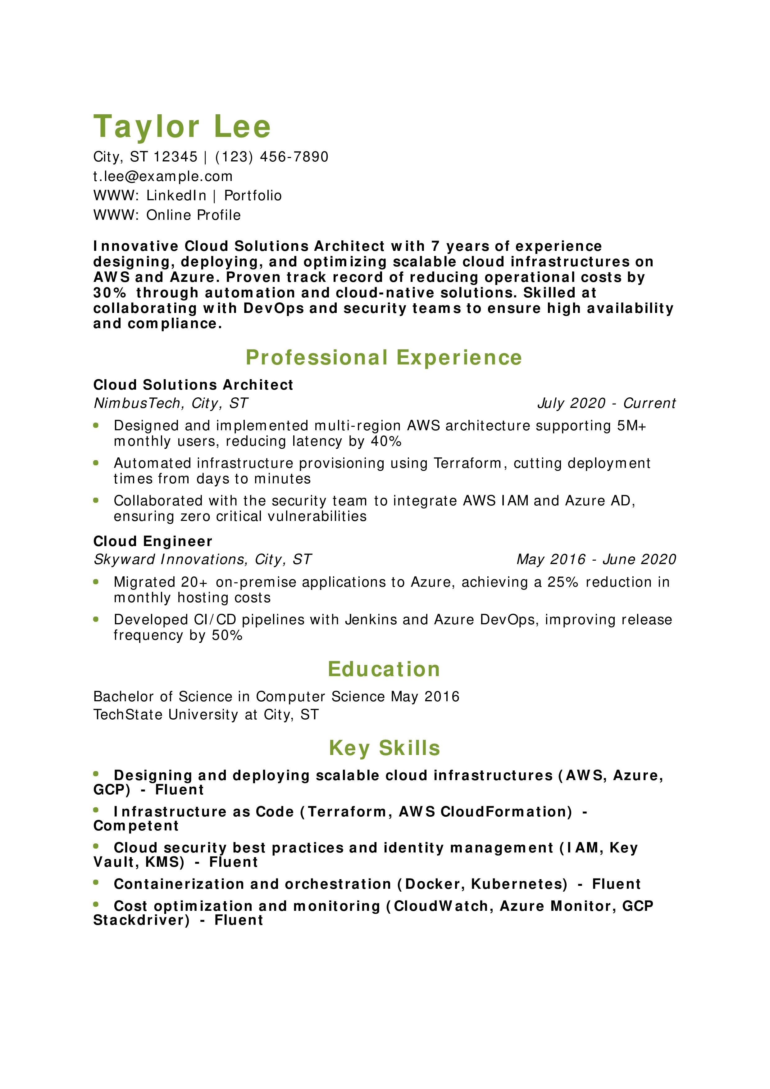 Cloud Solutions Architect Resume