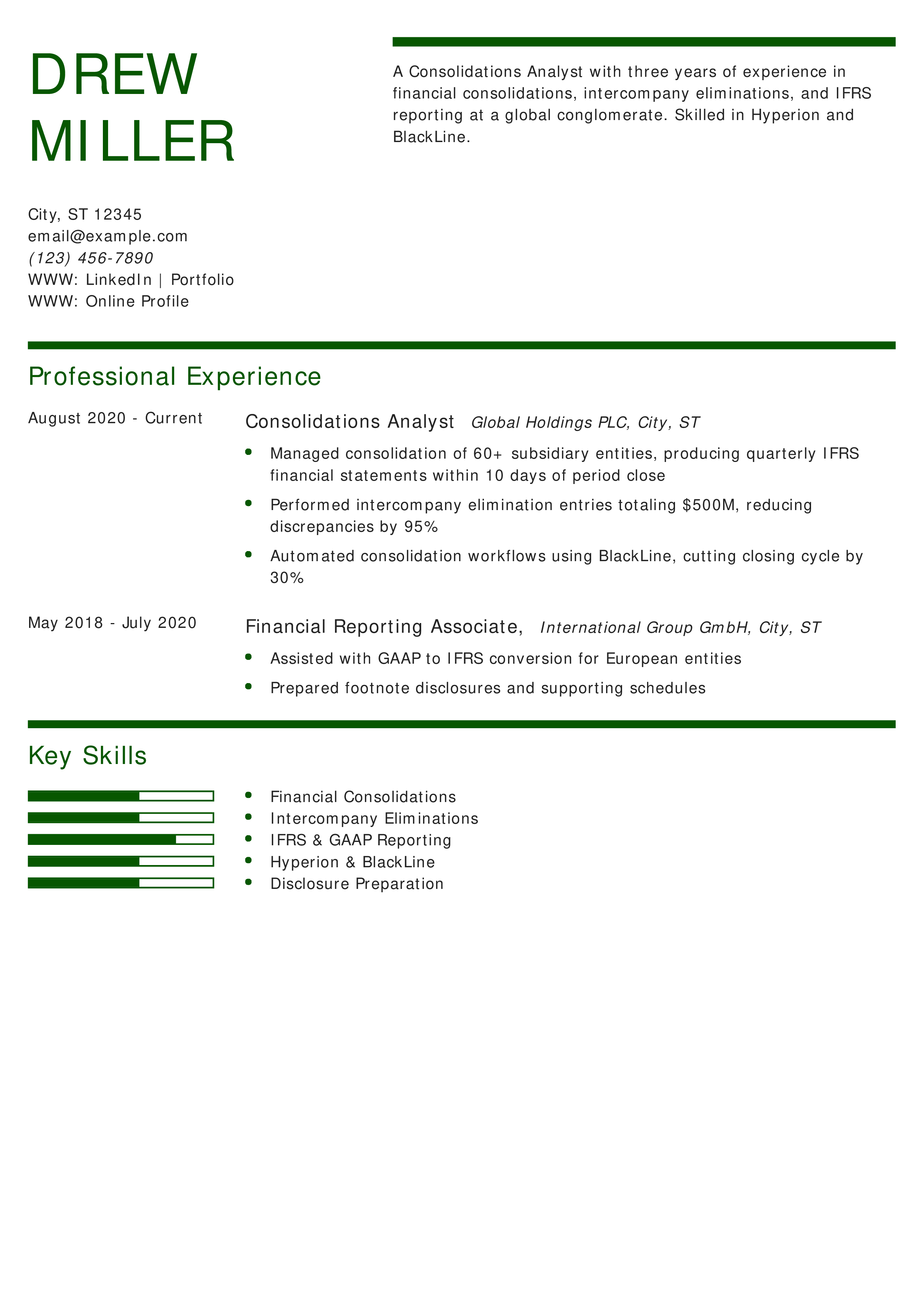 Consolidations Analyst Resume
