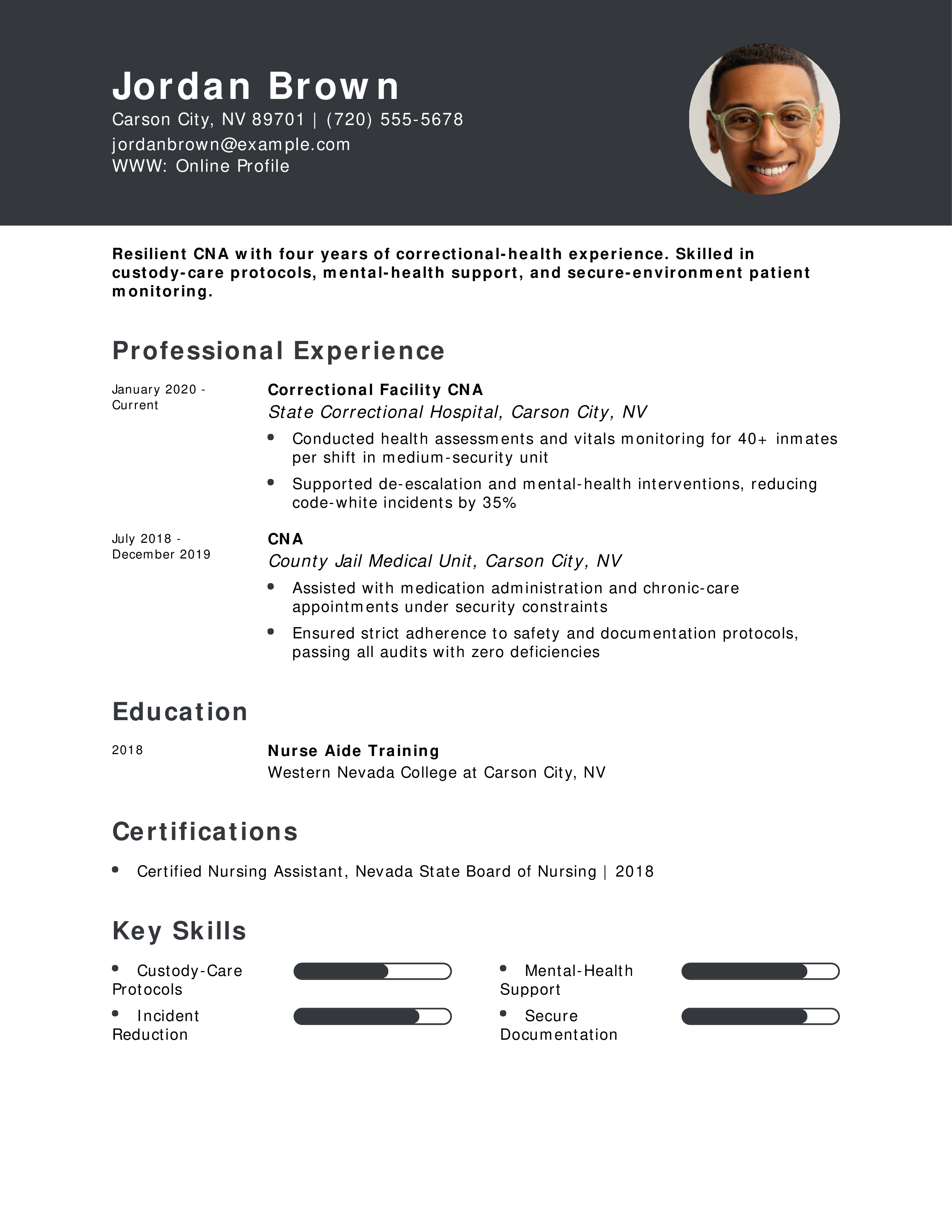 Correctional Facility CNA Resume