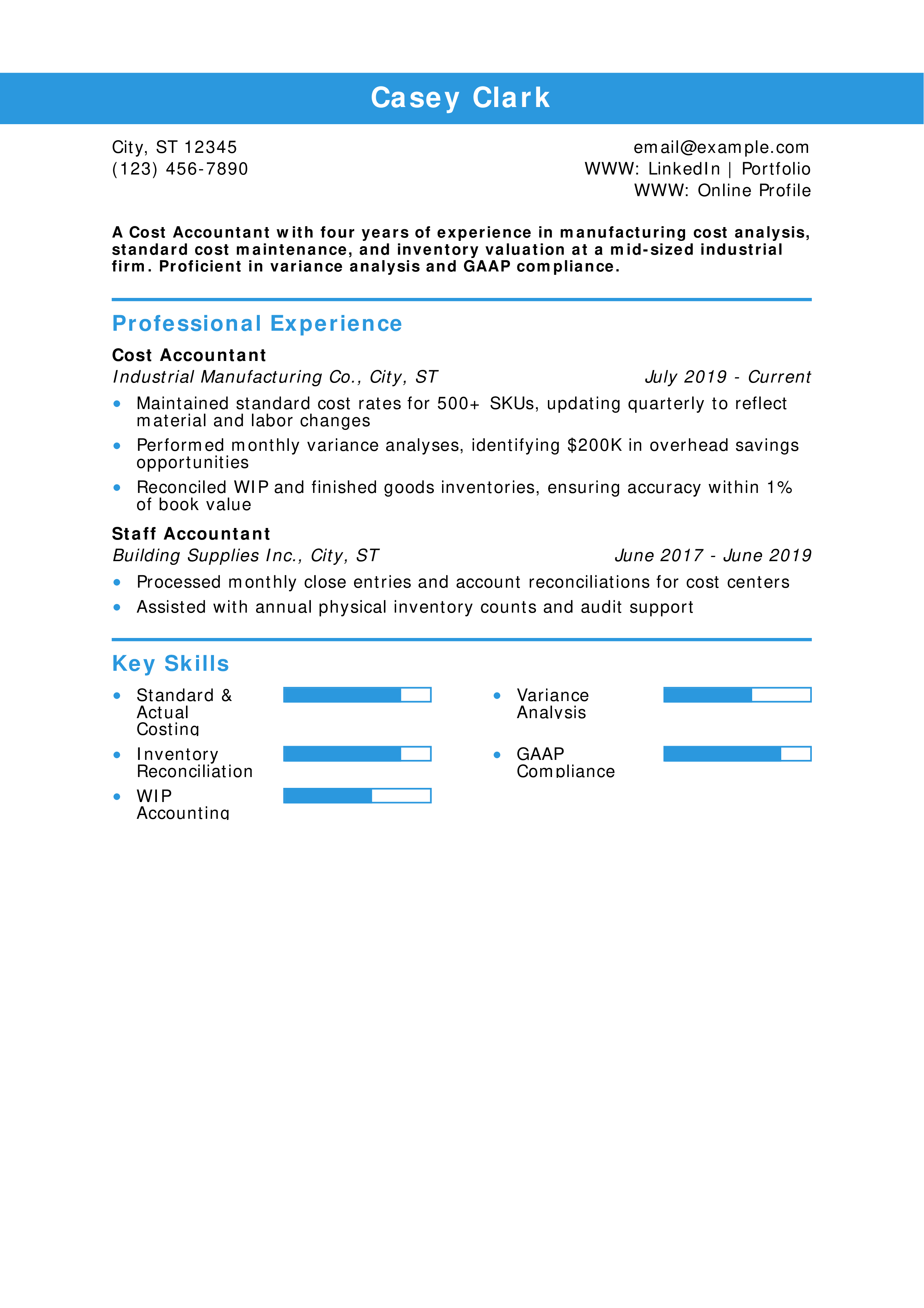 Cost Accountant Resume