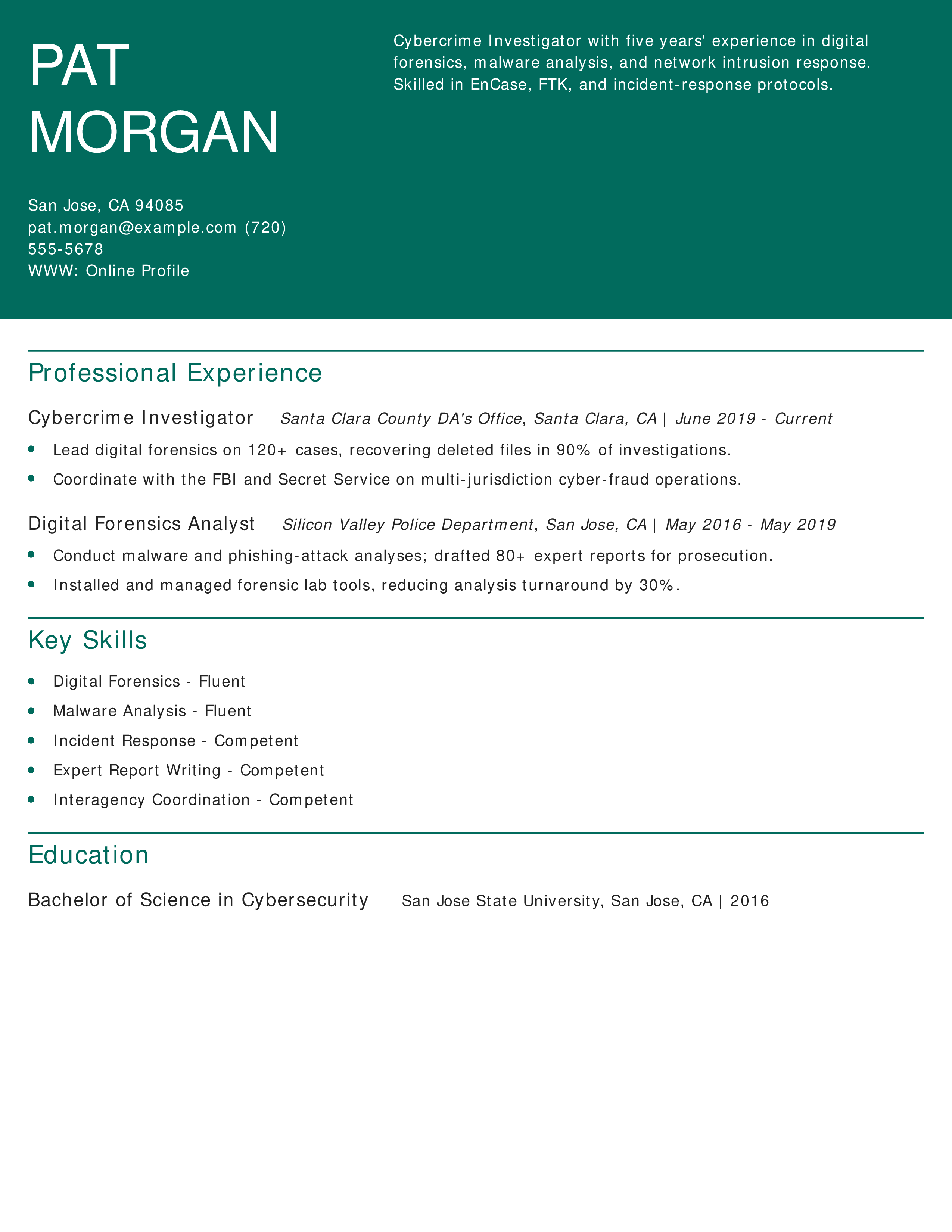 Cybercrime Investigator Resume