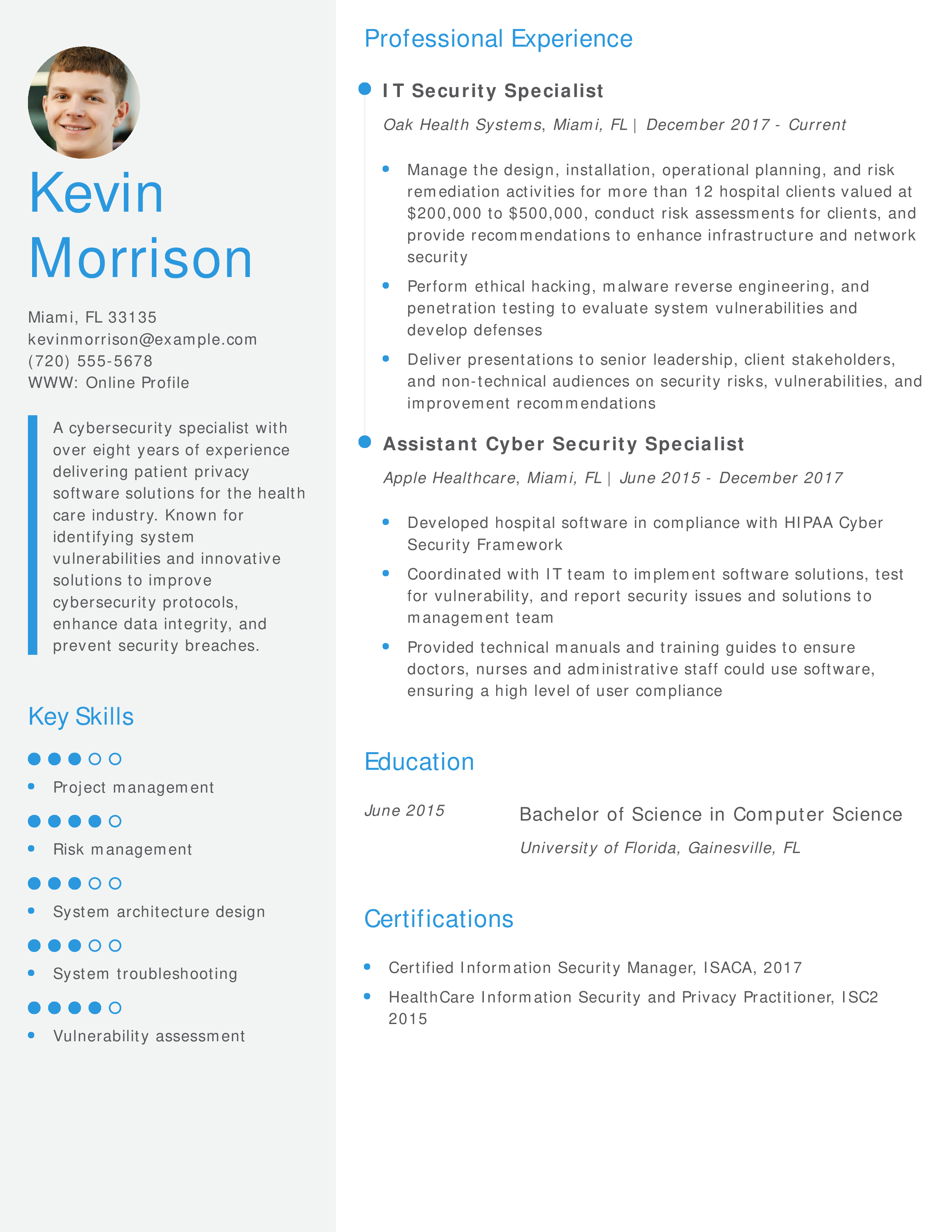 Cybersecurity Specialist Resume