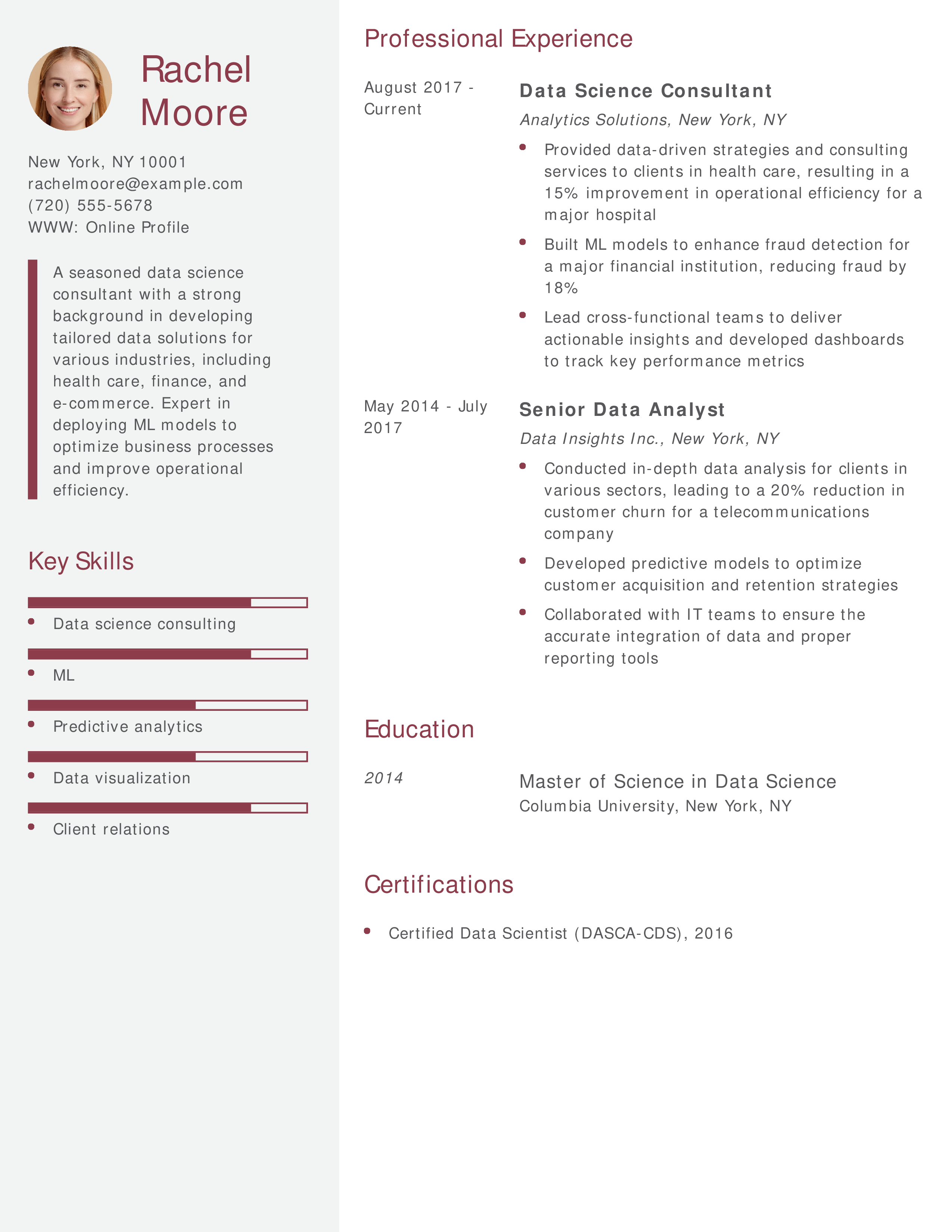 Data Science Consultant Resume