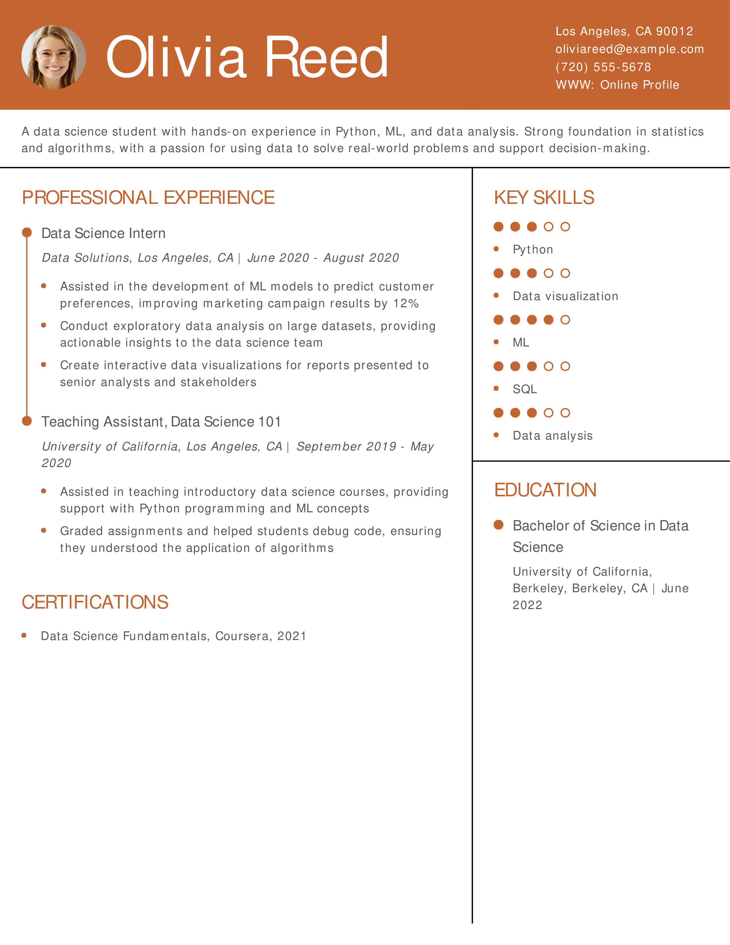 Data Science Student Resume