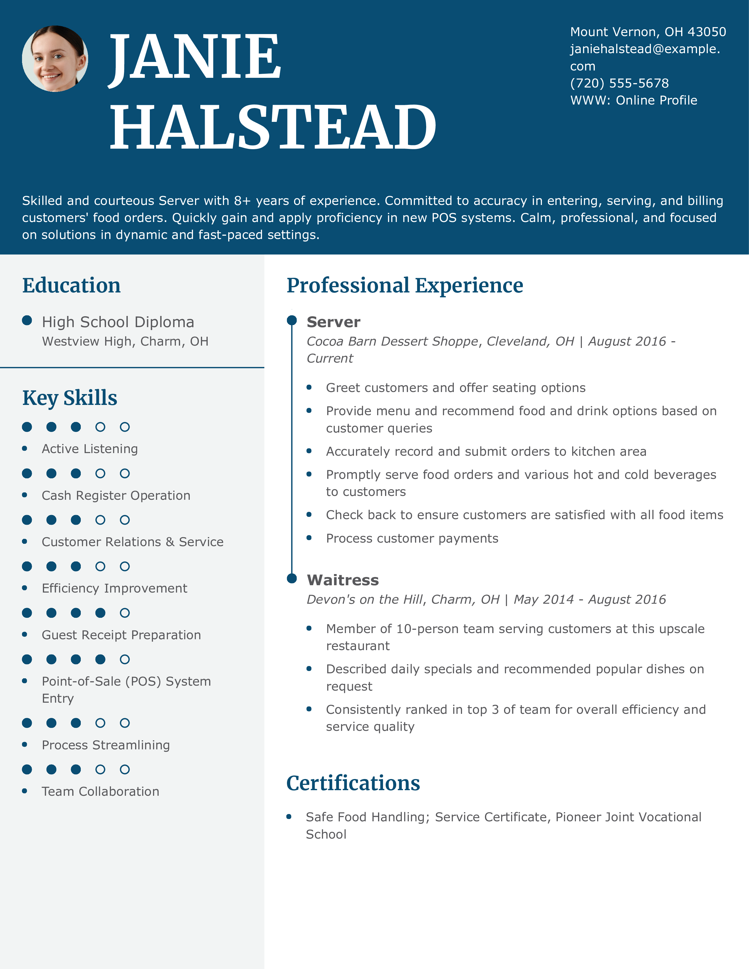 Dessert Server Resume